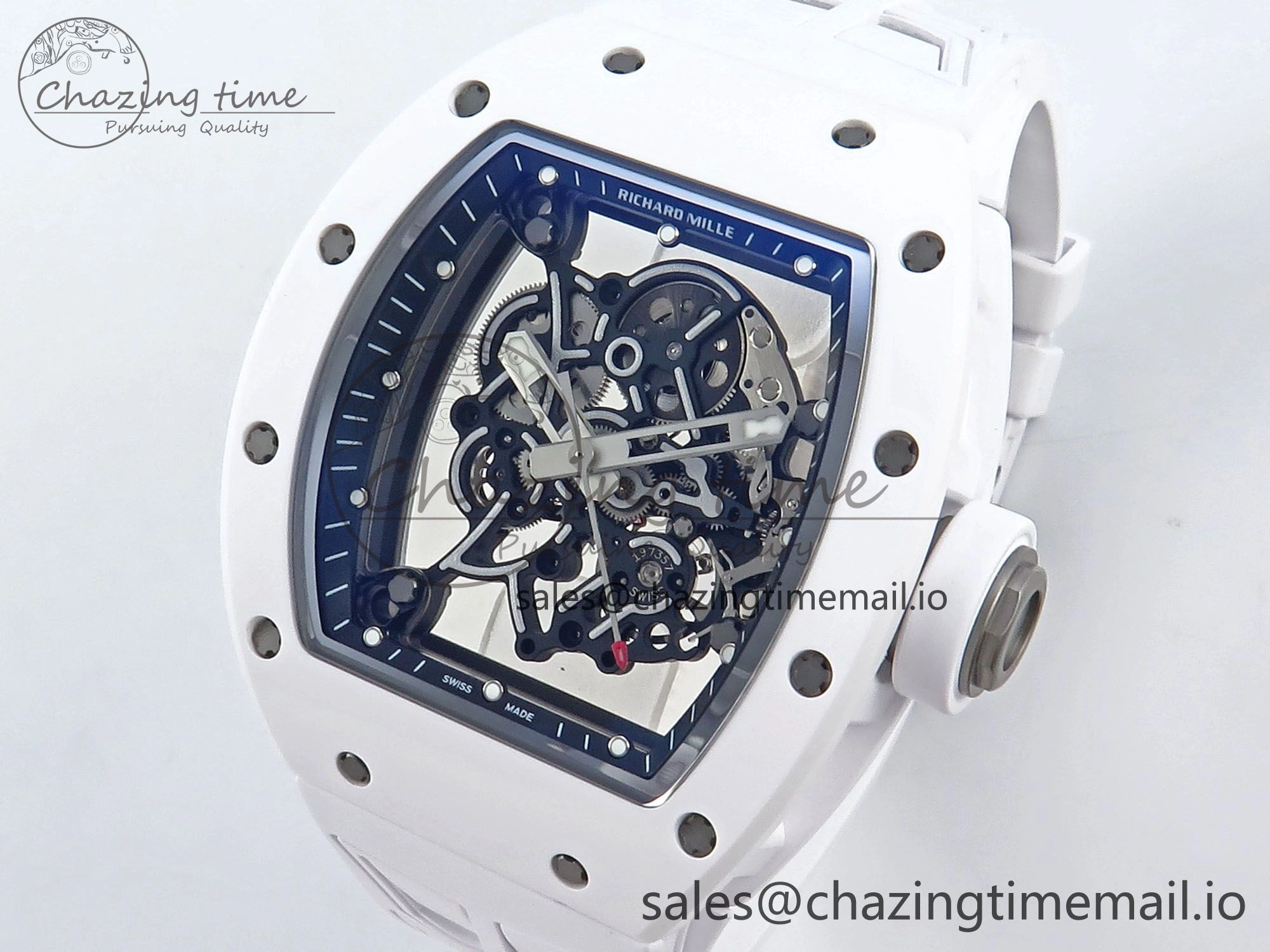 RM055 White Ceramic ZF 1:1 Best Edition on Shark Rubber Strap RMUL2 Super Clone