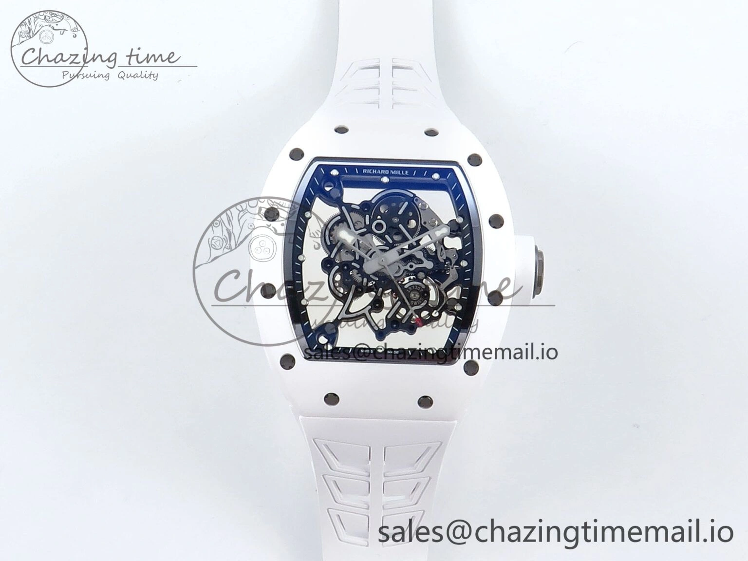 RM055 White Ceramic ZF 1:1 Best Edition on Shark Rubber Strap RMUL2 Super Clone
