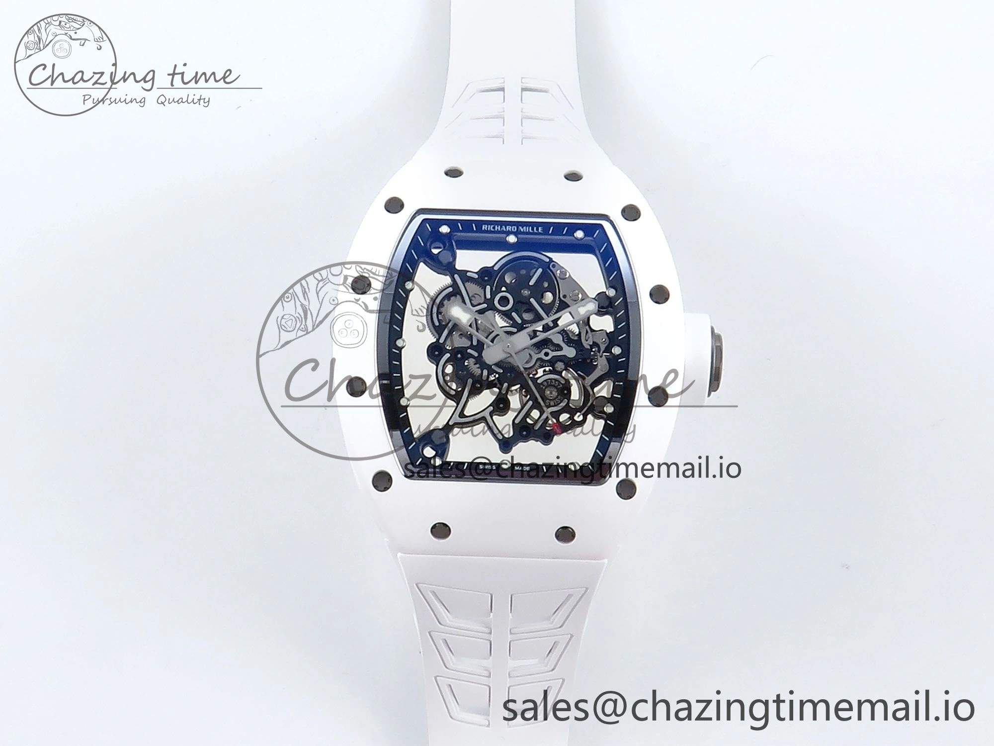 RM055 White Ceramic ZF 1:1 Best Edition on Shark Rubber Strap RMUL2 Super Clone