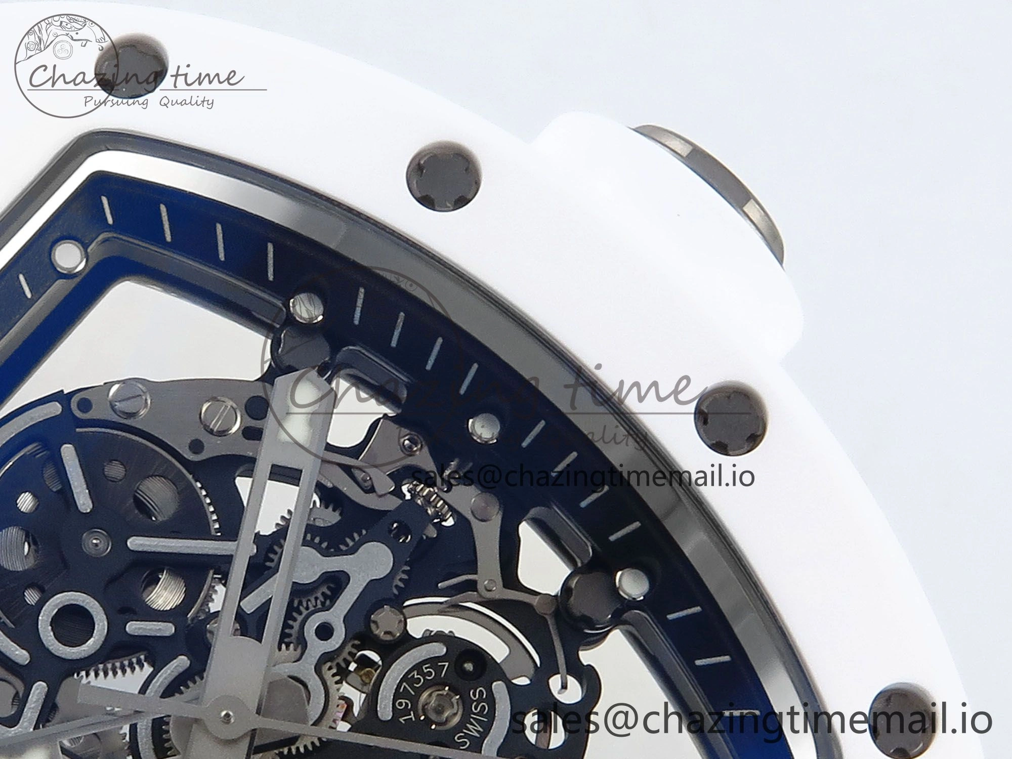 RM055 White Ceramic ZF 1:1 Best Edition on Shark Rubber Strap RMUL2 Super Clone