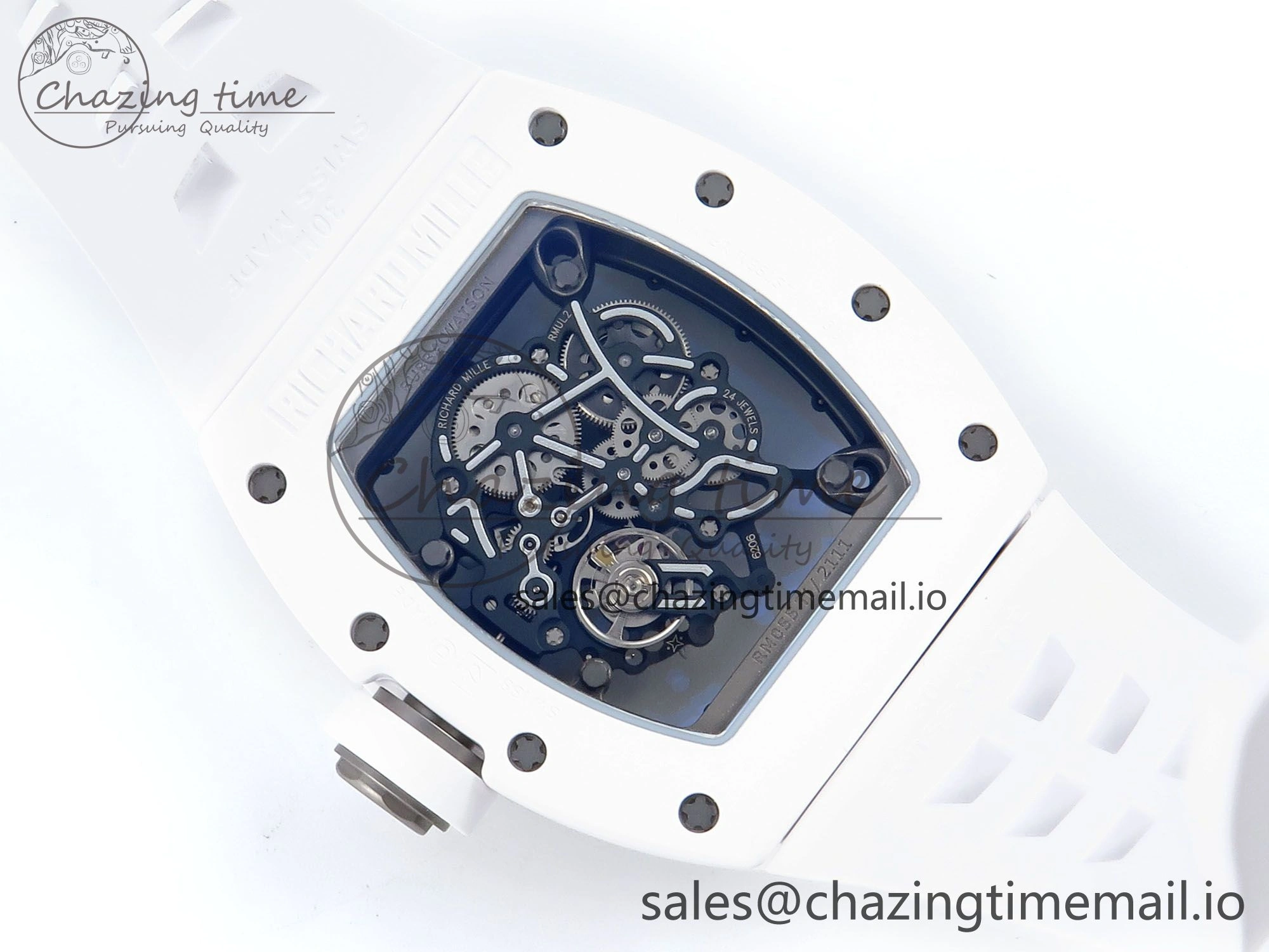 RM055 White Ceramic ZF 1:1 Best Edition on Shark Rubber Strap RMUL2 Super Clone