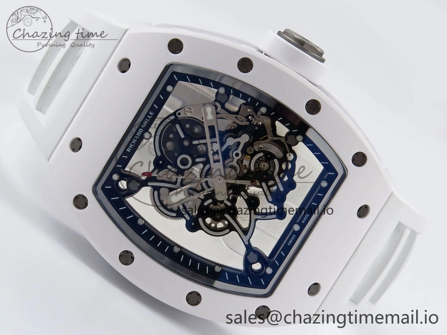RM055 White Ceramic ZF 1:1 Best Edition on White Rubber Strap RMUL2 Super Clone