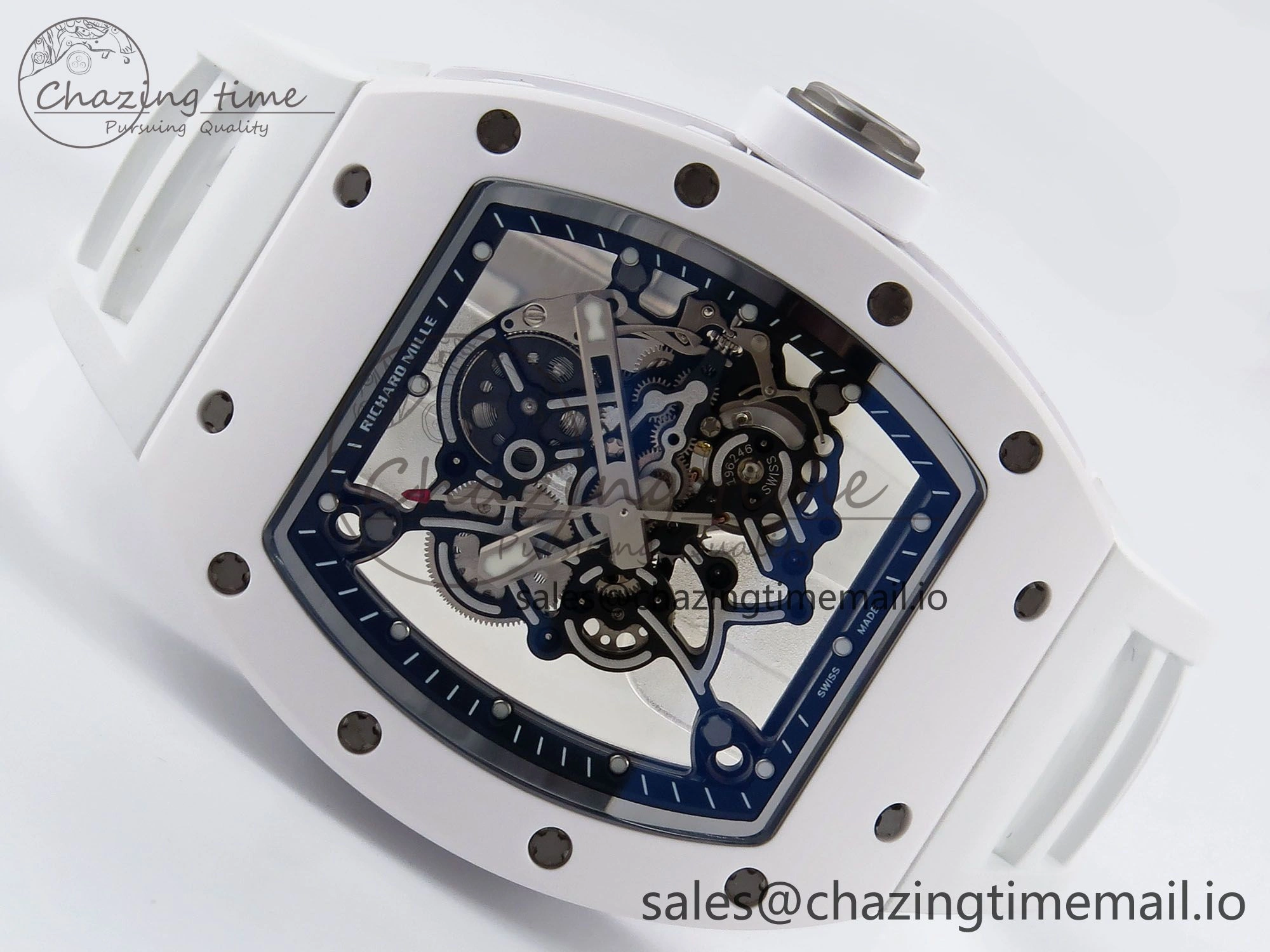 RM055 White Ceramic ZF 1:1 Best Edition on White Rubber Strap RMUL2 Super Clone