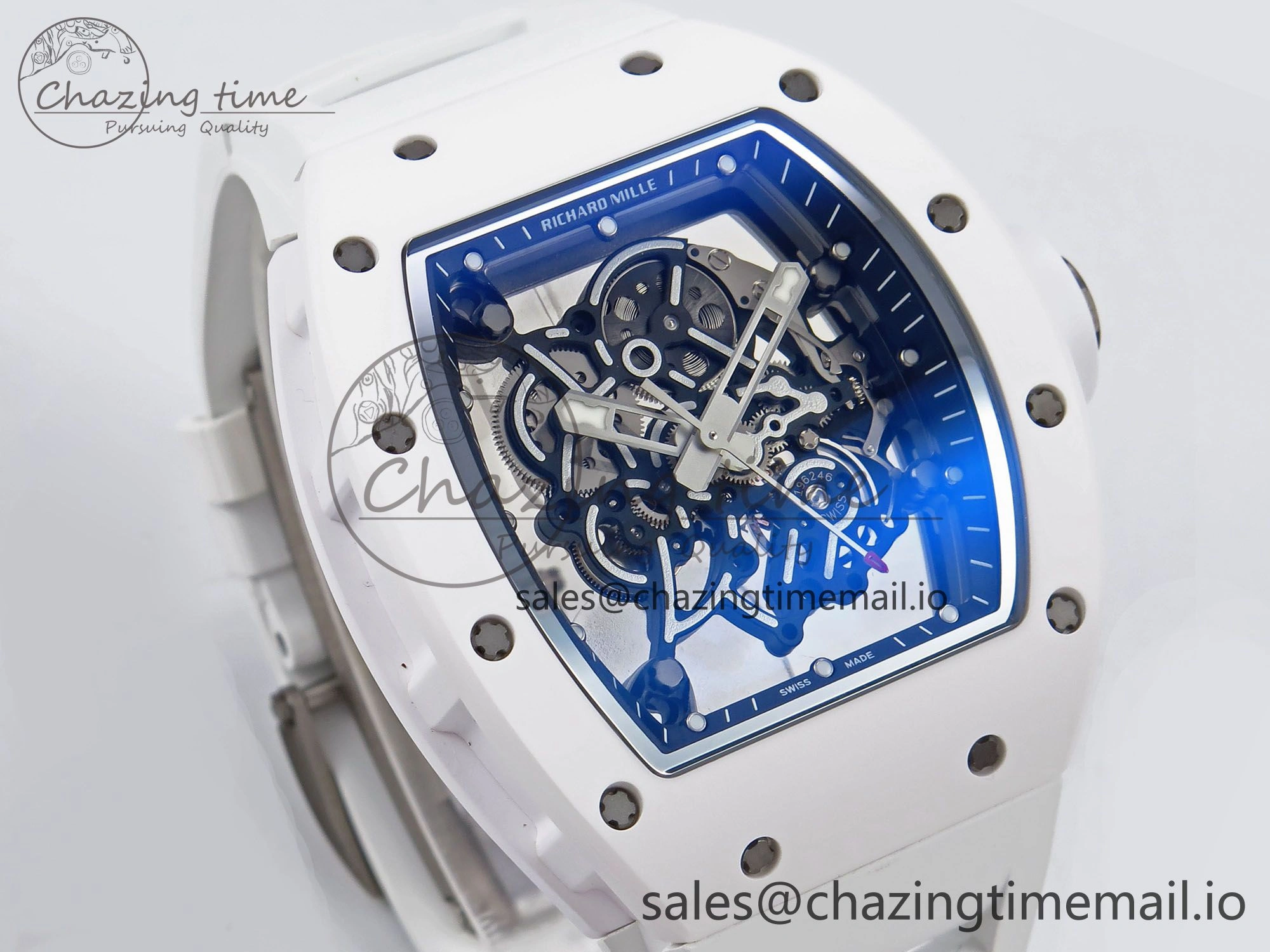 RM055 White Ceramic ZF 1:1 Best Edition on White Rubber Strap RMUL2 Super Clone