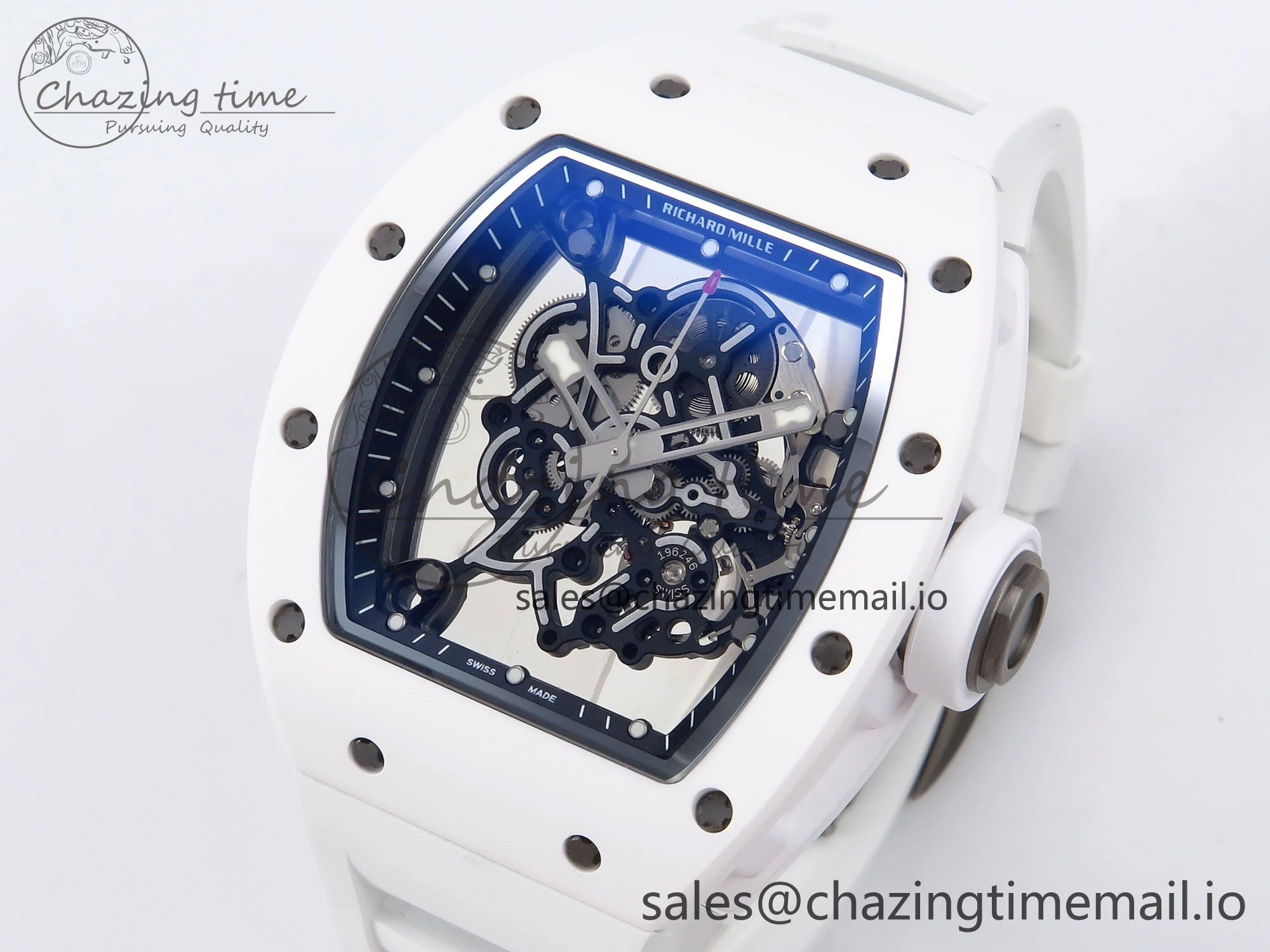 RM055 White Ceramic ZF 1:1 Best Edition on White Rubber Strap RMUL2 Super Clone