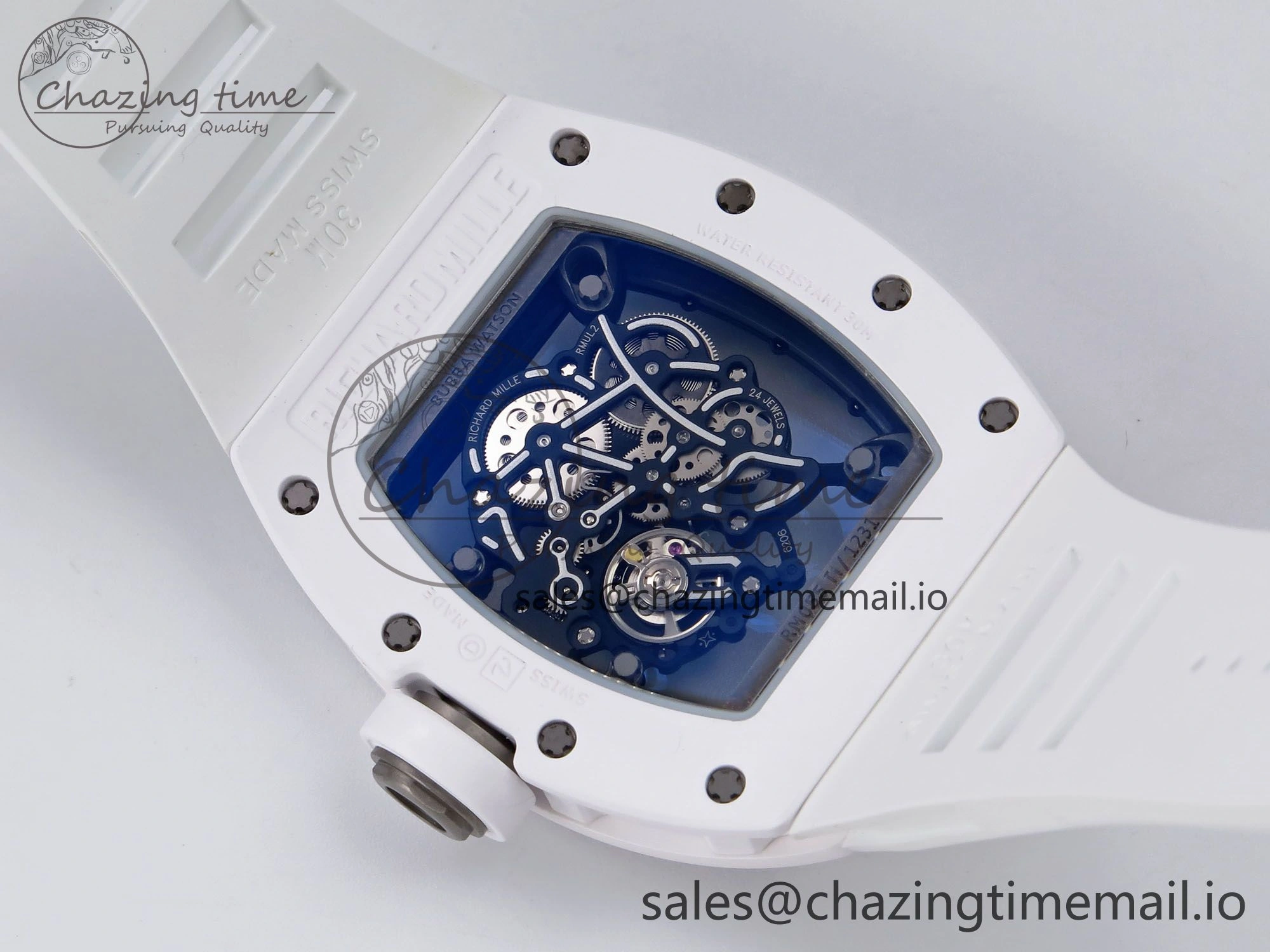 RM055 White Ceramic ZF 1:1 Best Edition on White Rubber Strap RMUL2 Super Clone