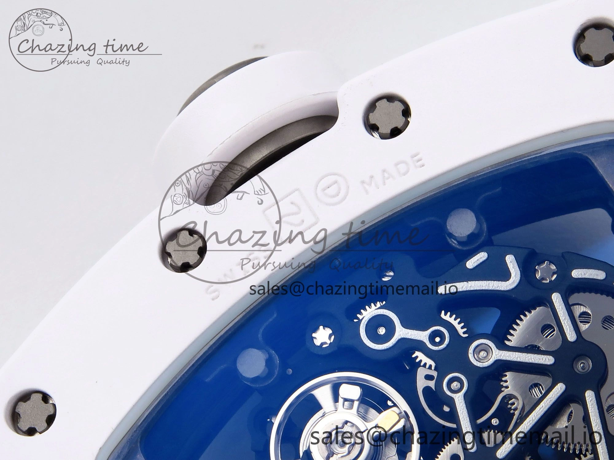 RM055 White Ceramic ZF 1:1 Best Edition on White Rubber Strap RMUL2 Super Clone