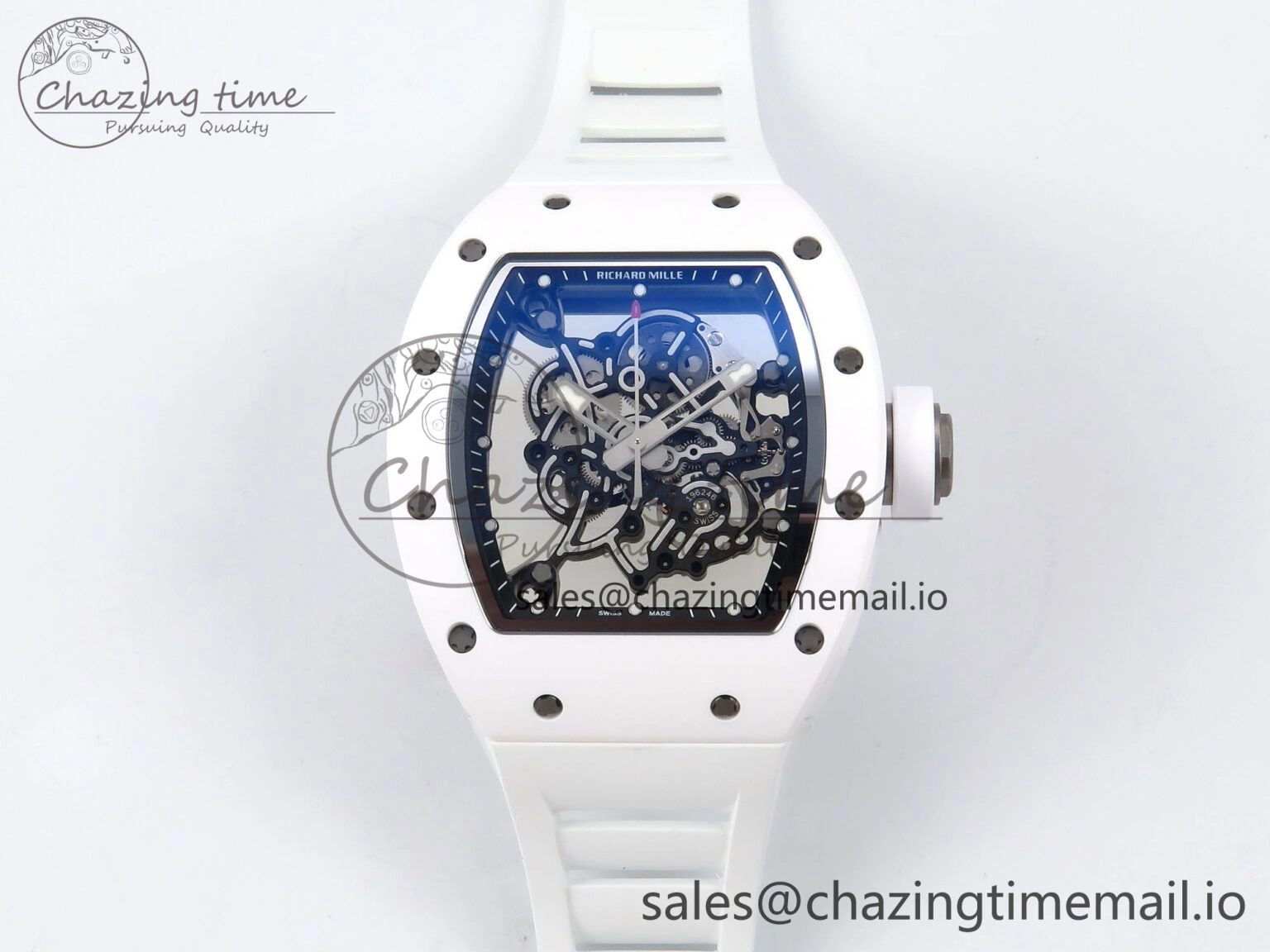 RM055 White Ceramic ZF 1:1 Best Edition on White Rubber Strap RMUL2 Super Clone