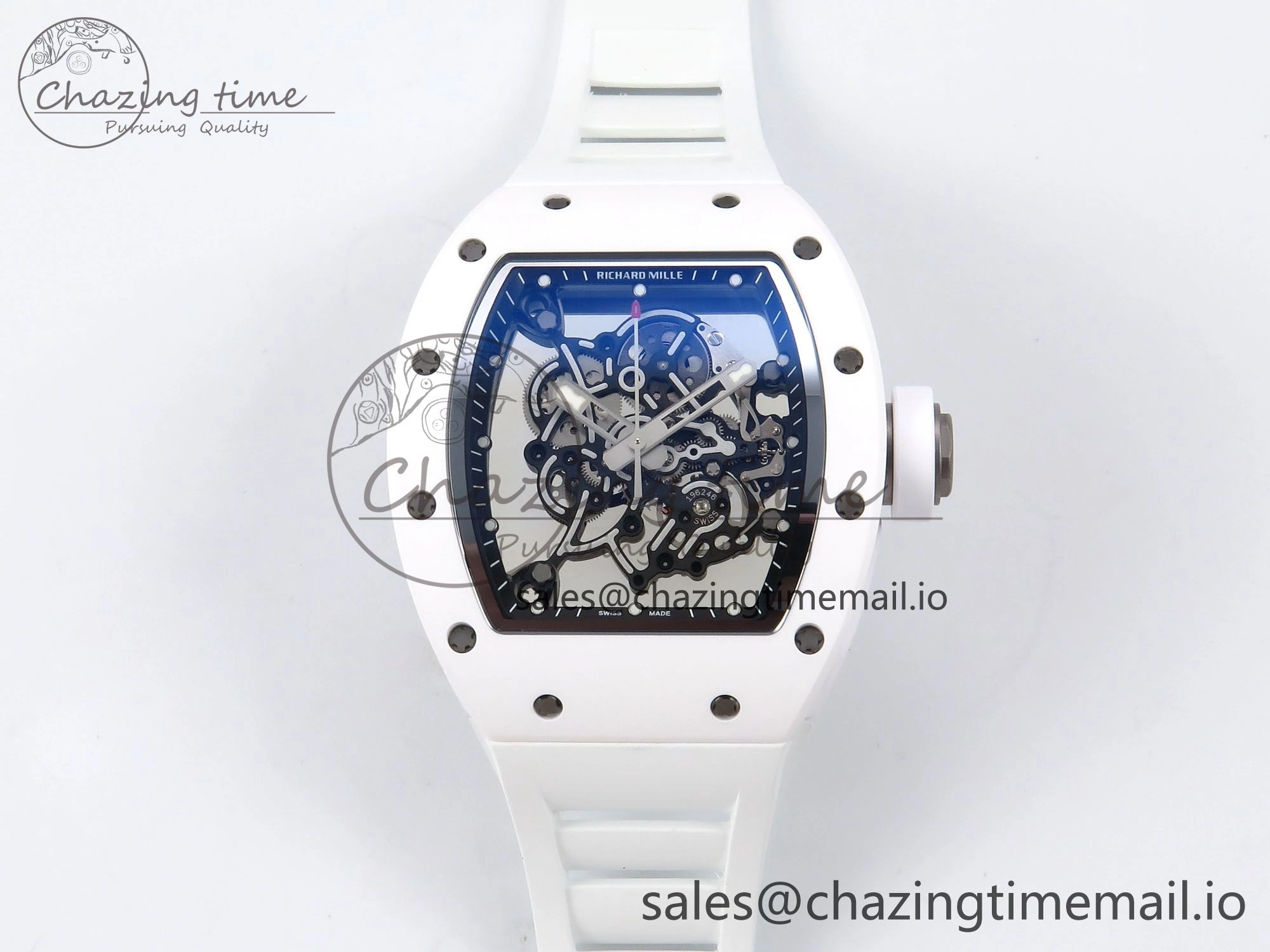 RM055 White Ceramic ZF 1:1 Best Edition on White Rubber Strap RMUL2 Super Clone