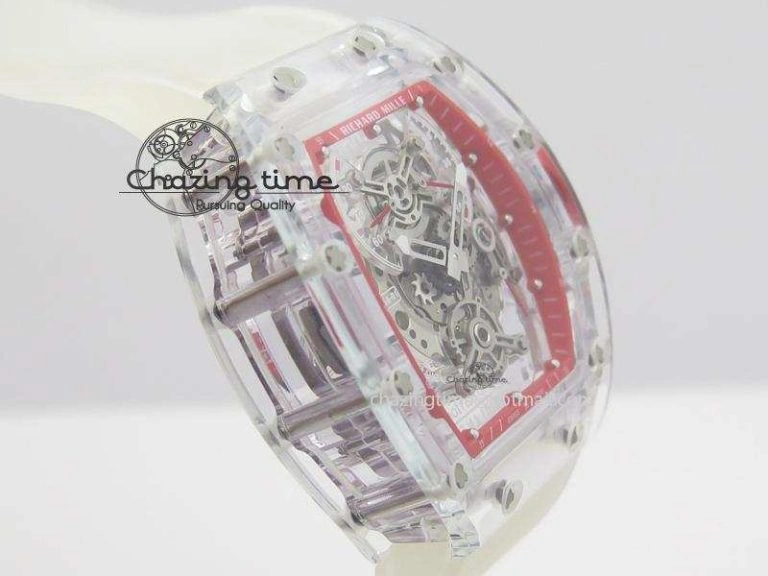 RM056 RMF Red Inner Bezel Skeleton Dial On Transparent Rubber Strap MIYOTA9015