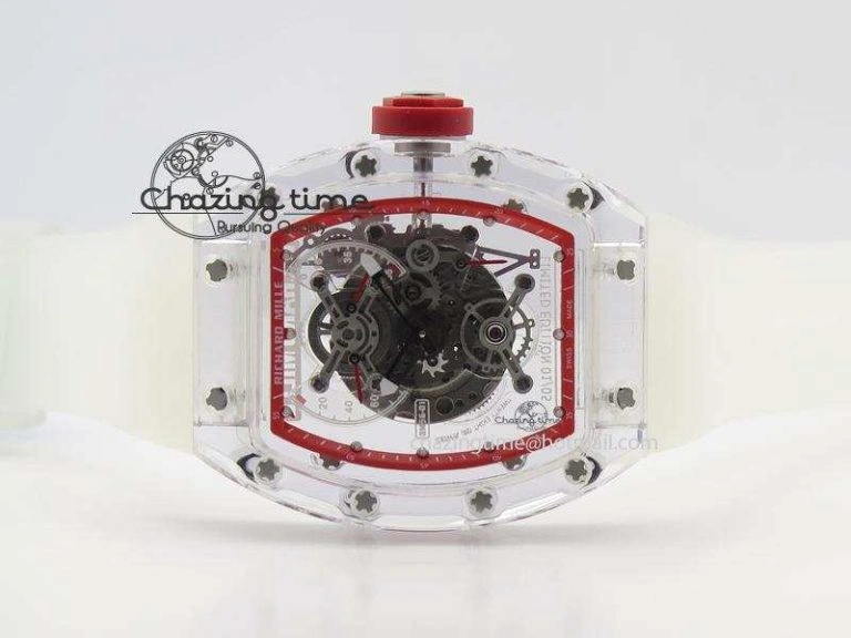 RM056 RMF Red Inner Bezel Skeleton Dial On Transparent Rubber Strap MIYOTA9015