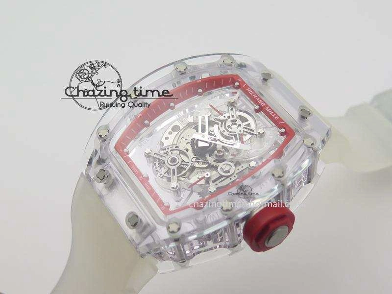 RM056 RMF Red Inner Bezel Skeleton Dial On Transparent Rubber Strap MIYOTA9015