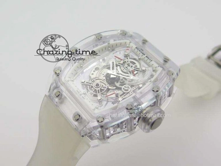RM056 RMF White Inner Bezel Skeleton Dial On Transparent Rubber Strap MIYOTA9015