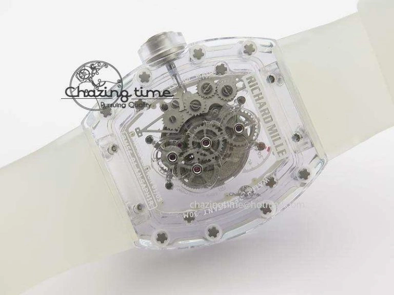RM056 RMF White Inner Bezel Skeleton Dial On Transparent Rubber Strap MIYOTA9015