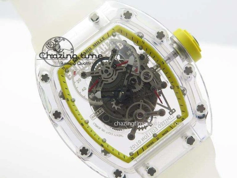 RM056 RMF Yellow Inner Bezel Skeleton Dial On Transparent Rubber Strap MIYOTA9015