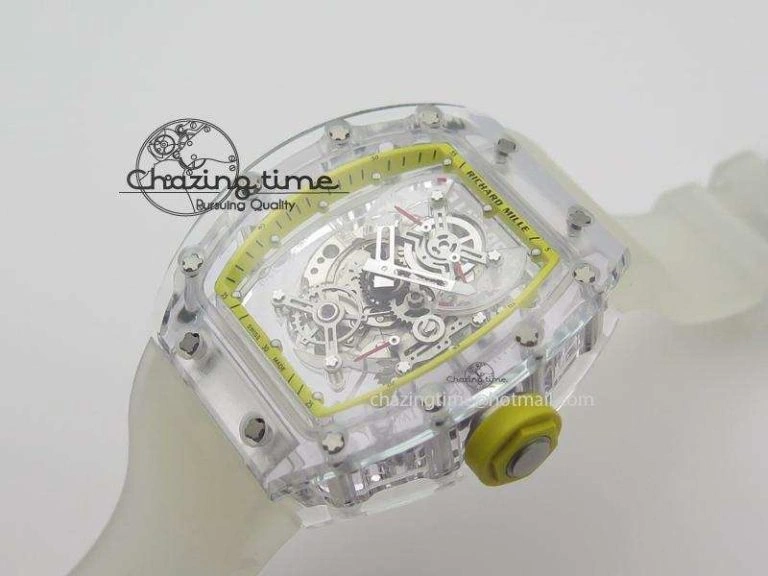 RM056 RMF Yellow Inner Bezel Skeleton Dial On Transparent Rubber Strap MIYOTA9015