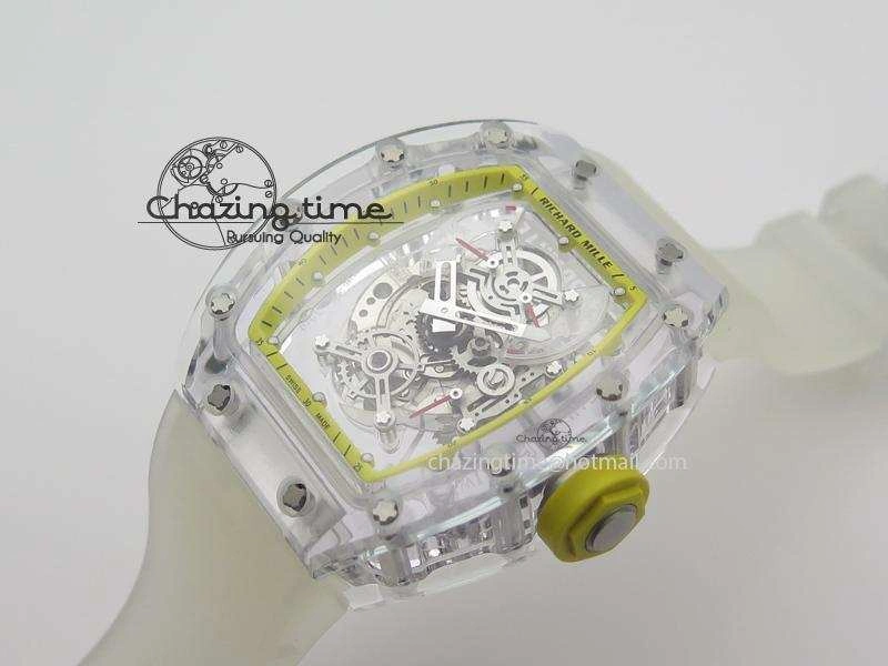 RM056 RMF Yellow Inner Bezel Skeleton Dial On Transparent Rubber Strap MIYOTA9015