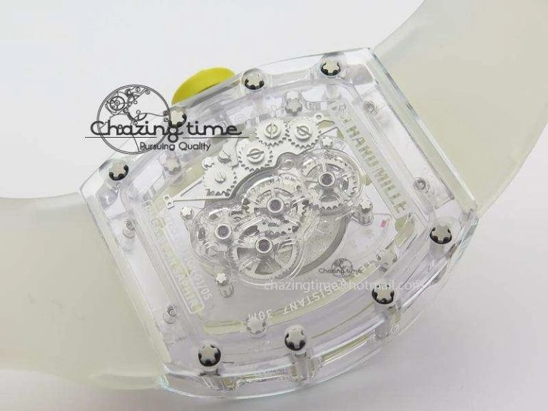 RM056 RMF Yellow Inner Bezel Skeleton Dial On Transparent Rubber Strap MIYOTA9015
