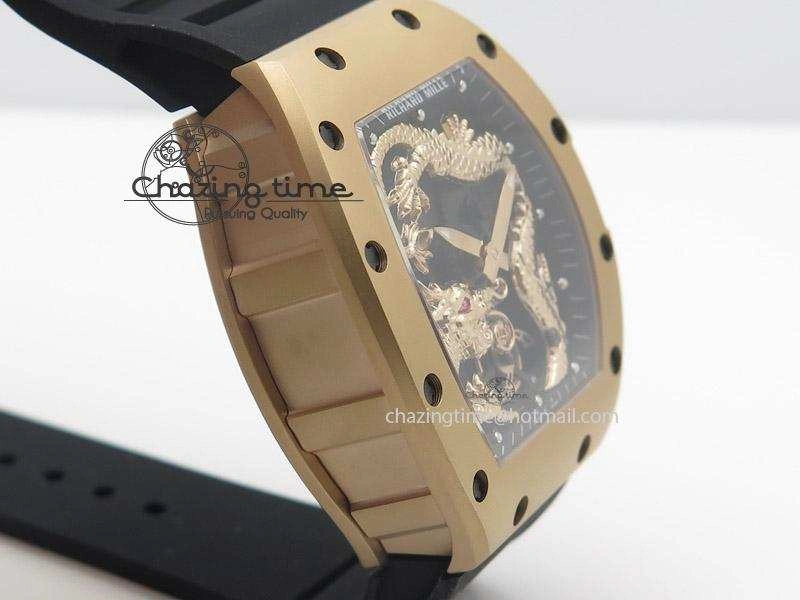 RM057 Dragon-Jackie Chan RG Rose Gold Dragon Dial On Black Rubber Strap A2824