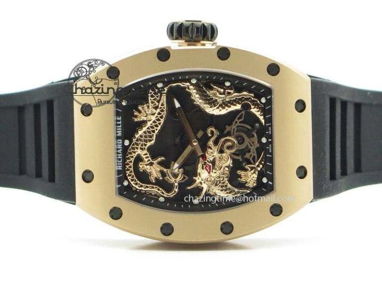 RM057 Dragon-Jackie Chan RG Rose Gold Dragon Dial On Black Rubber Strap A2824