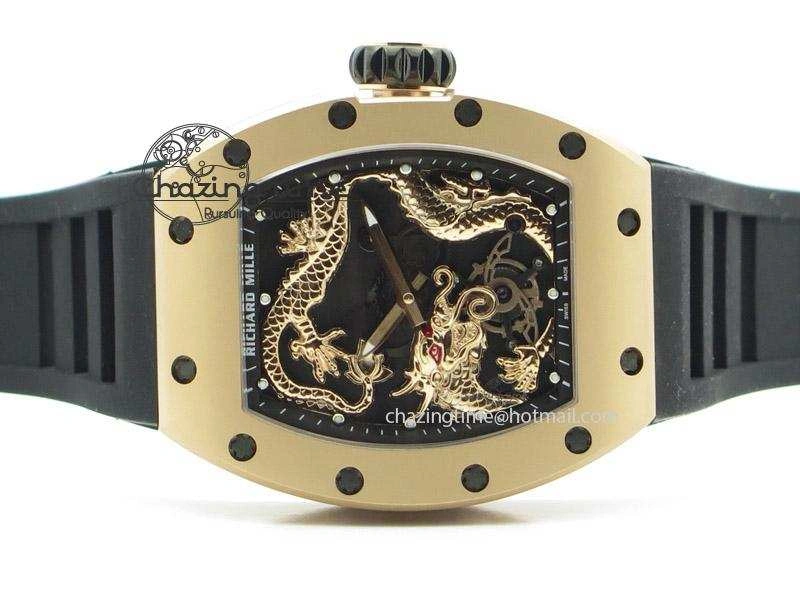 RM057 Dragon-Jackie Chan RG Rose Gold Dragon Dial On Black Rubber Strap A2824