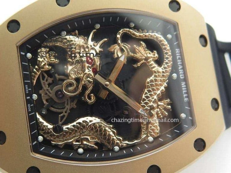 RM057 Dragon-Jackie Chan RG Rose Gold Dragon Dial On Black Rubber Strap A2824