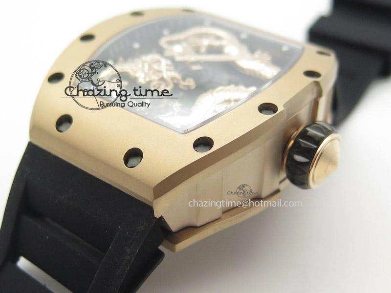 RM057 Dragon-Jackie Chan RG Rose Gold Dragon Dial On Black Rubber Strap A2824