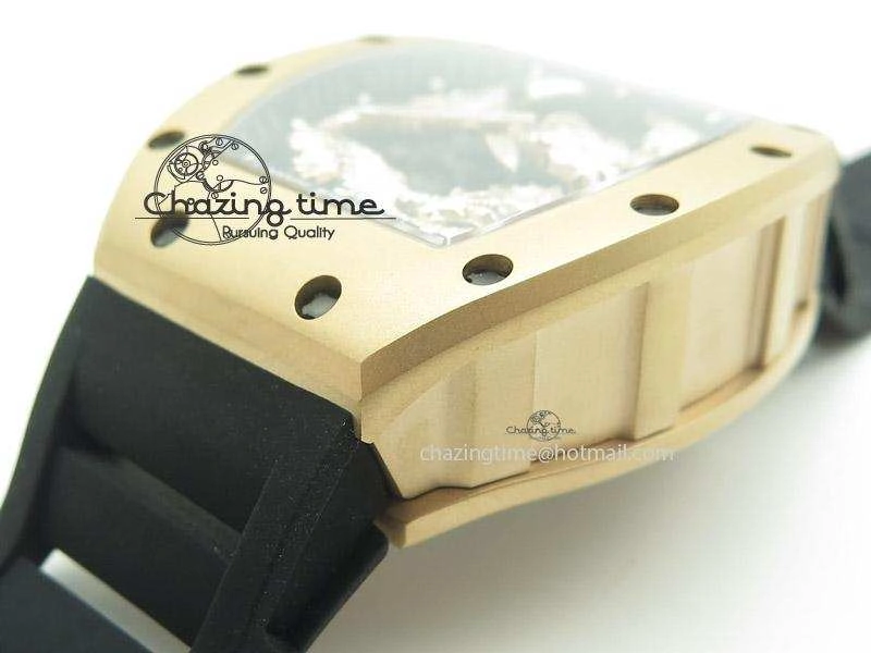 RM057 Dragon-Jackie Chan RG Rose Gold Dragon Dial On Black Rubber Strap A2824