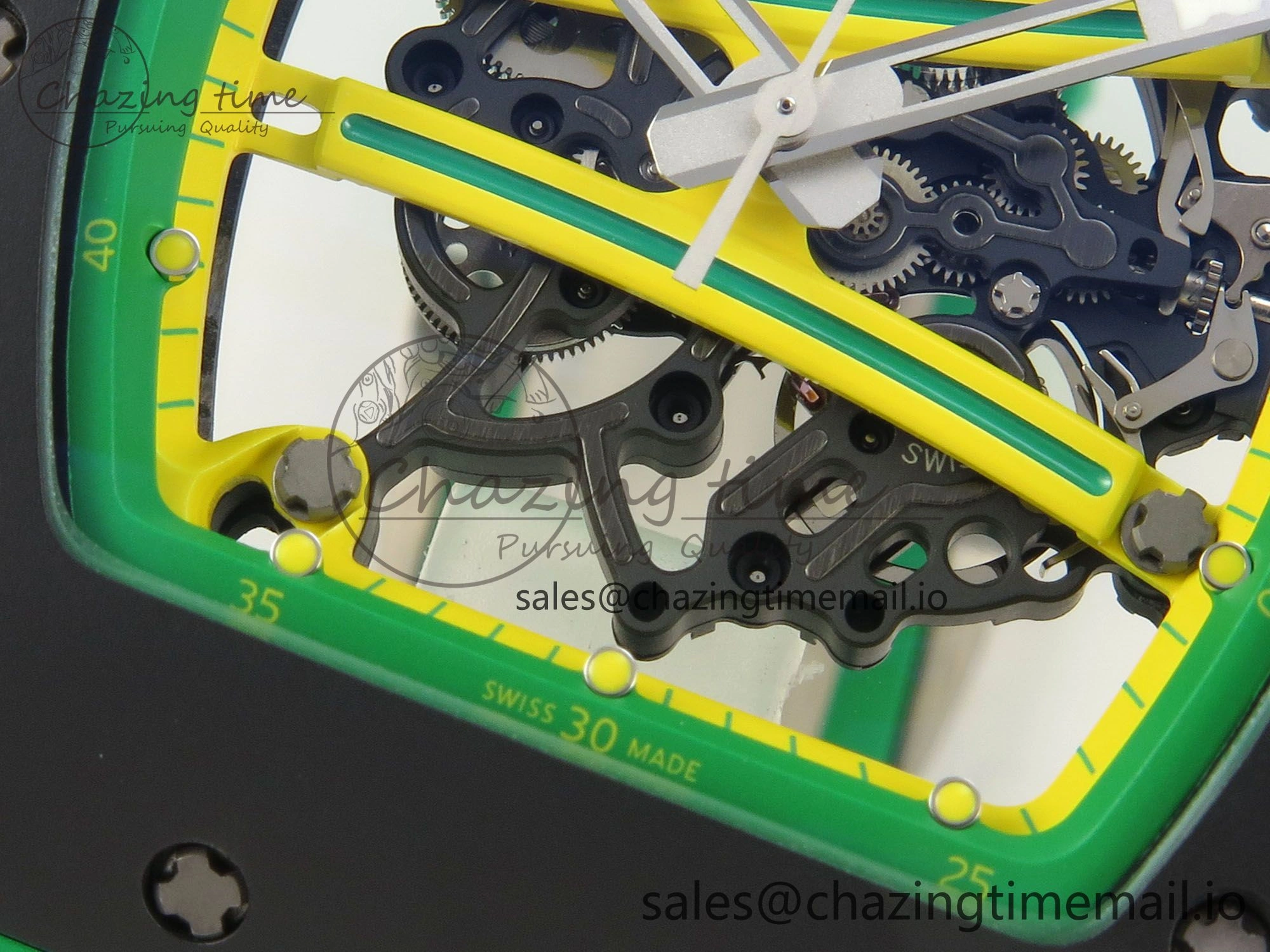 RM061 Black Ceramic APSF 1:1 Best Edition Yellow Green Skeleton Dial on Green Rubber Strap RMUL2 Super Clone