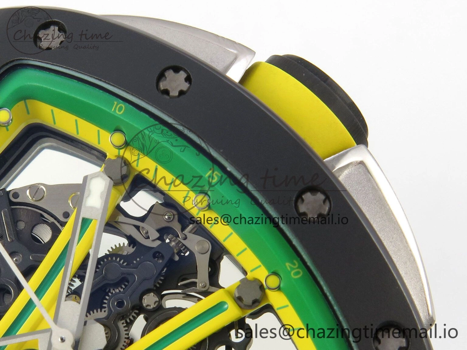 RM061 Black Ceramic APSF 1:1 Best Edition Yellow Green Skeleton Dial on Green Rubber Strap RMUL2 Super Clone