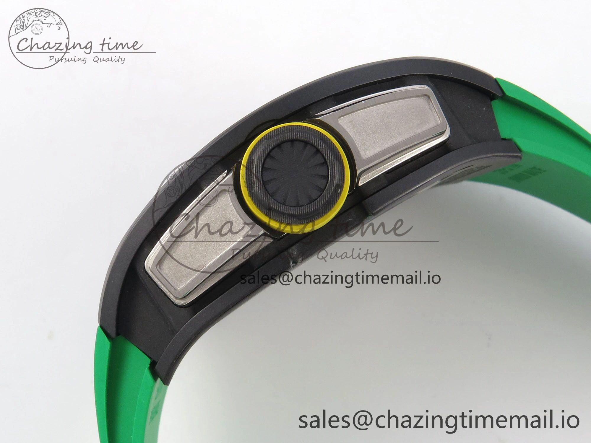 RM061 Black Ceramic APSF 1:1 Best Edition Yellow Green Skeleton Dial on Green Rubber Strap RMUL2 Super Clone