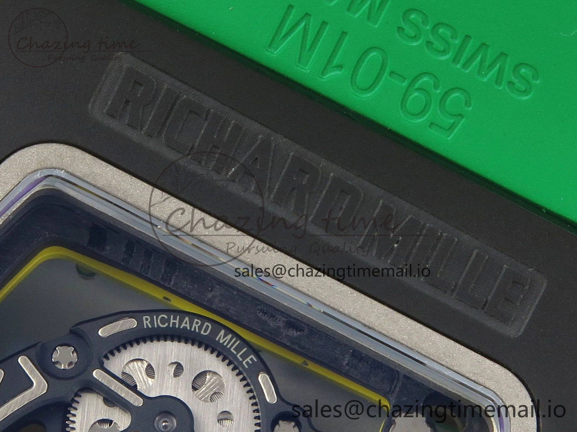 RM061 Black Ceramic APSF 1:1 Best Edition Yellow Green Skeleton Dial on Green Rubber Strap RMUL2 Super Clone