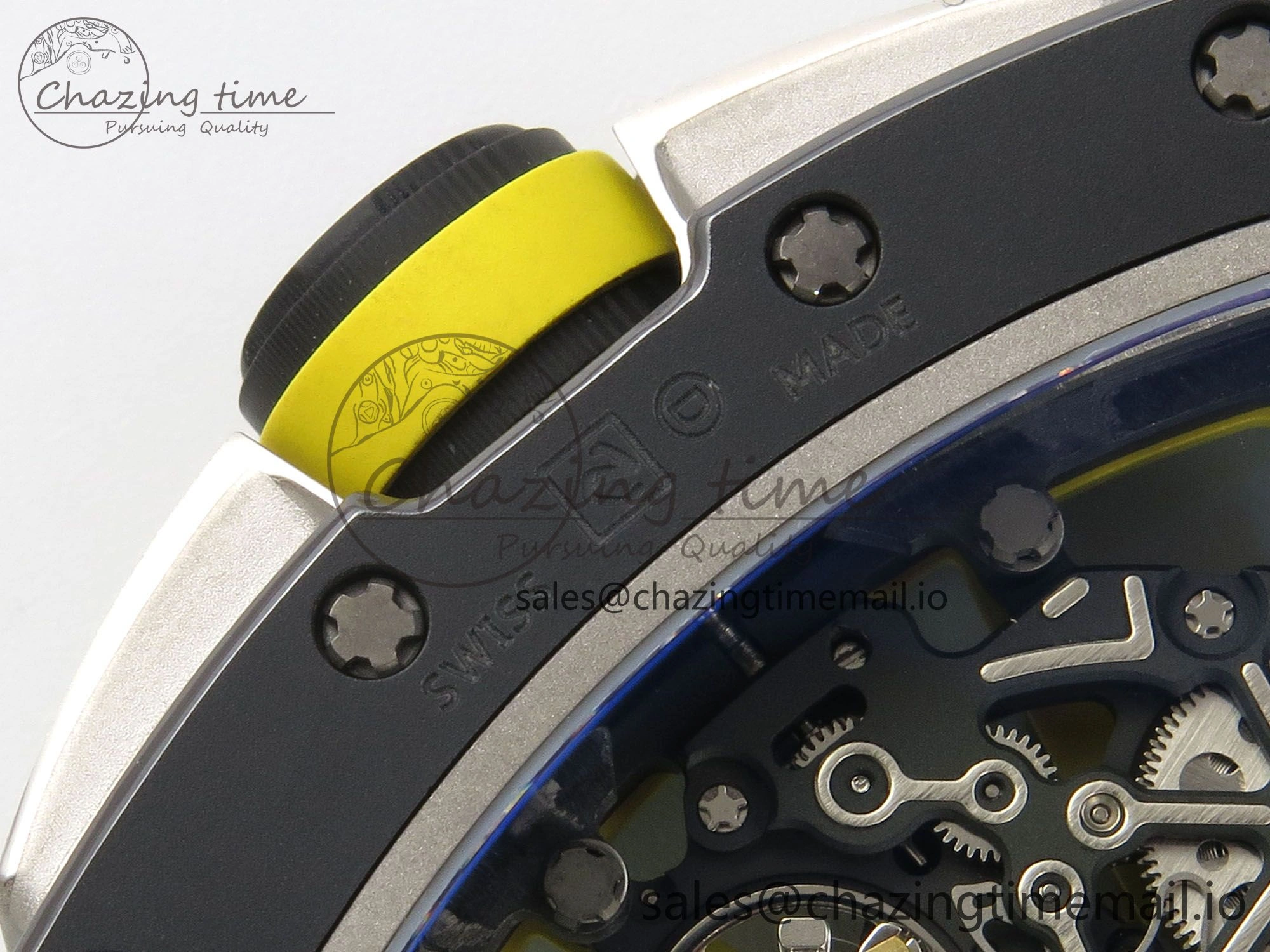 RM061 Black Ceramic APSF 1:1 Best Edition Yellow Green Skeleton Dial on Green Rubber Strap RMUL2 Super Clone