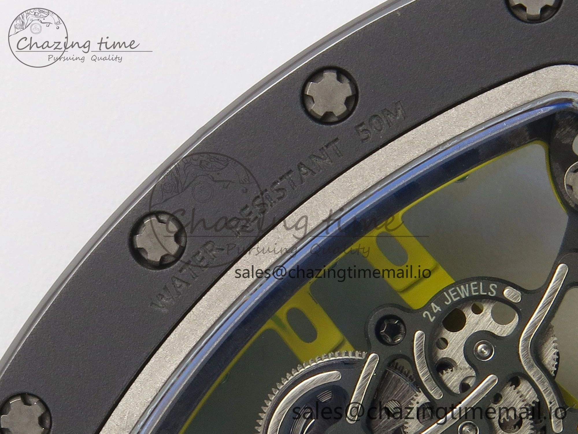 RM061 Black Ceramic APSF 1:1 Best Edition Yellow Green Skeleton Dial on Green Rubber Strap RMUL2 Super Clone