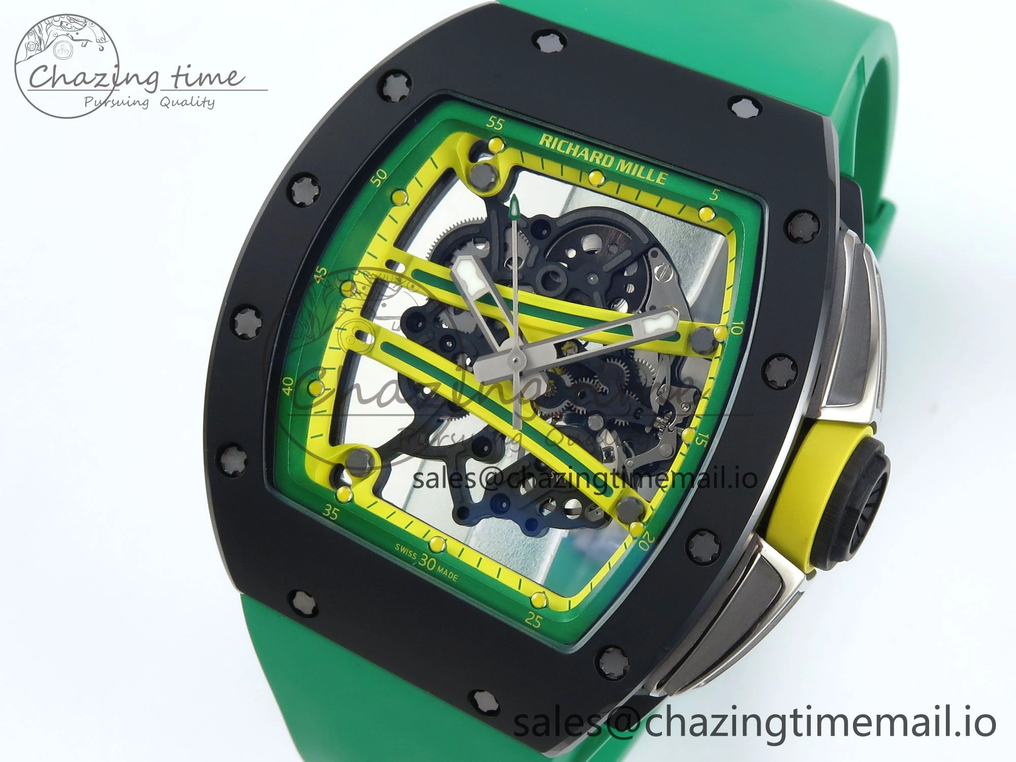 RM061 Black Ceramic ZF 1:1 Best Edition on Green Rubber Strap RMUL2 Super Clone