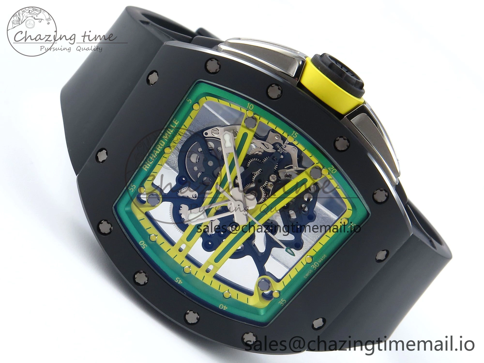 RM061 Black Ceramic ZF 1:1 Best Edition on White Rubber Strap RMUL2 Super Clone