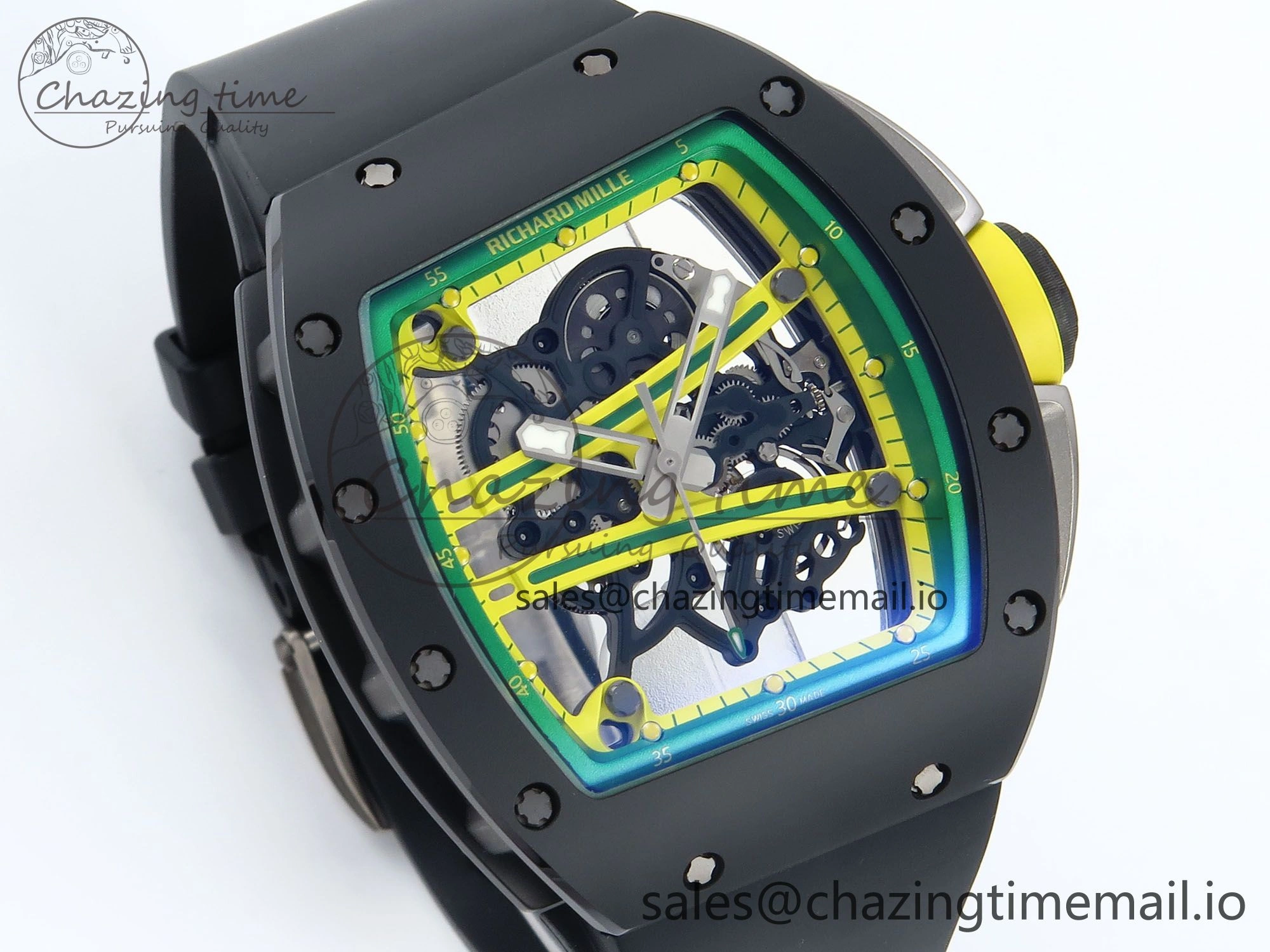 RM061 Black Ceramic ZF 1:1 Best Edition on White Rubber Strap RMUL2 Super Clone