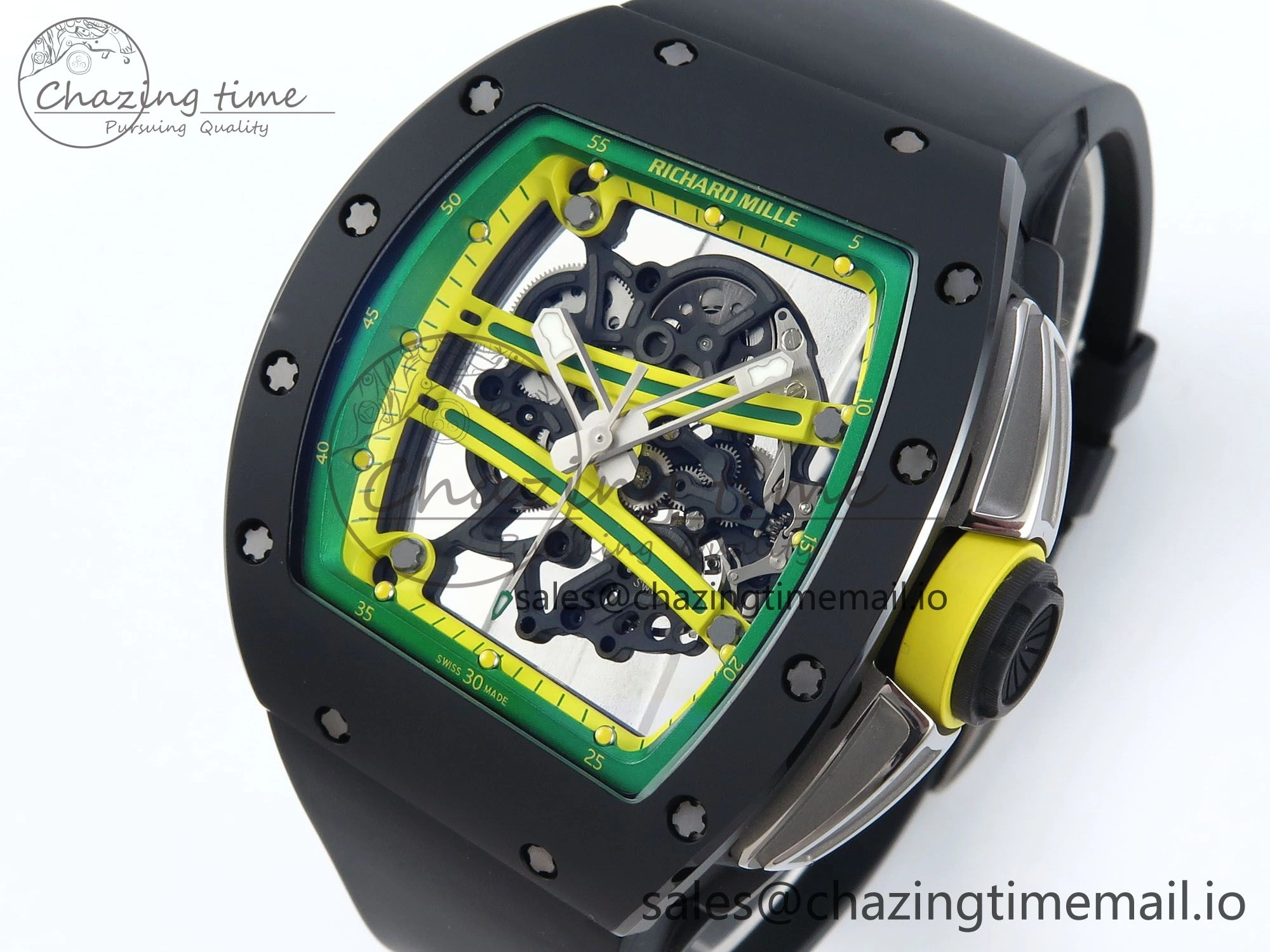 RM061 Black Ceramic ZF 1:1 Best Edition on White Rubber Strap RMUL2 Super Clone