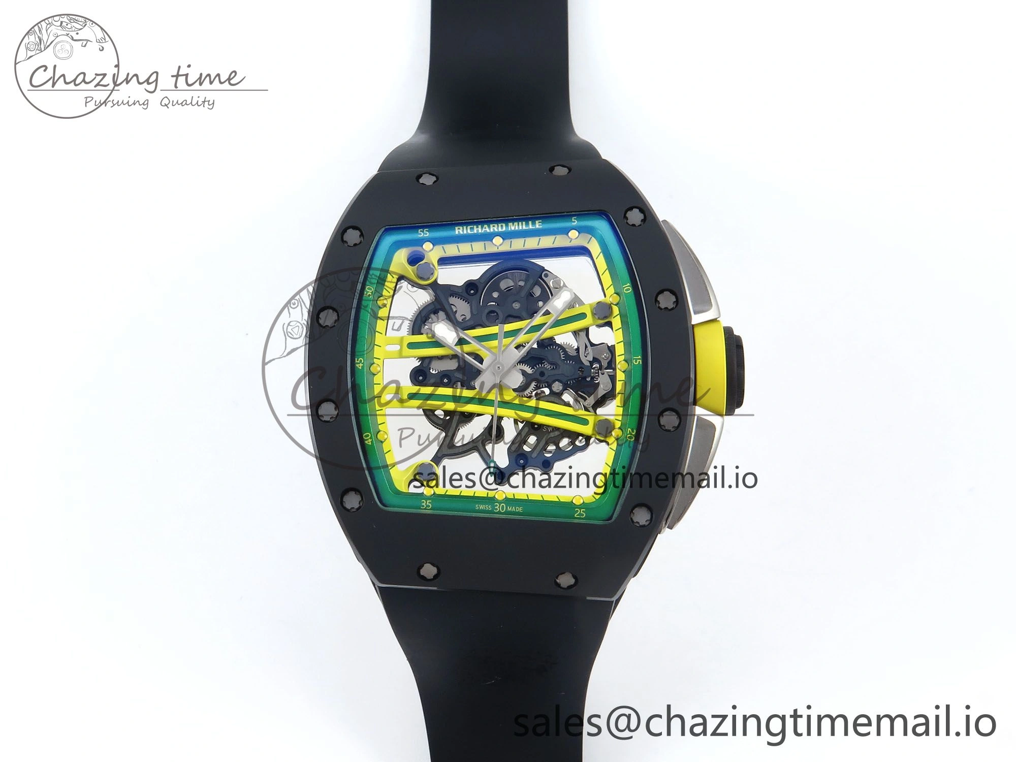RM061 Black Ceramic ZF 1:1 Best Edition on White Rubber Strap RMUL2 Super Clone