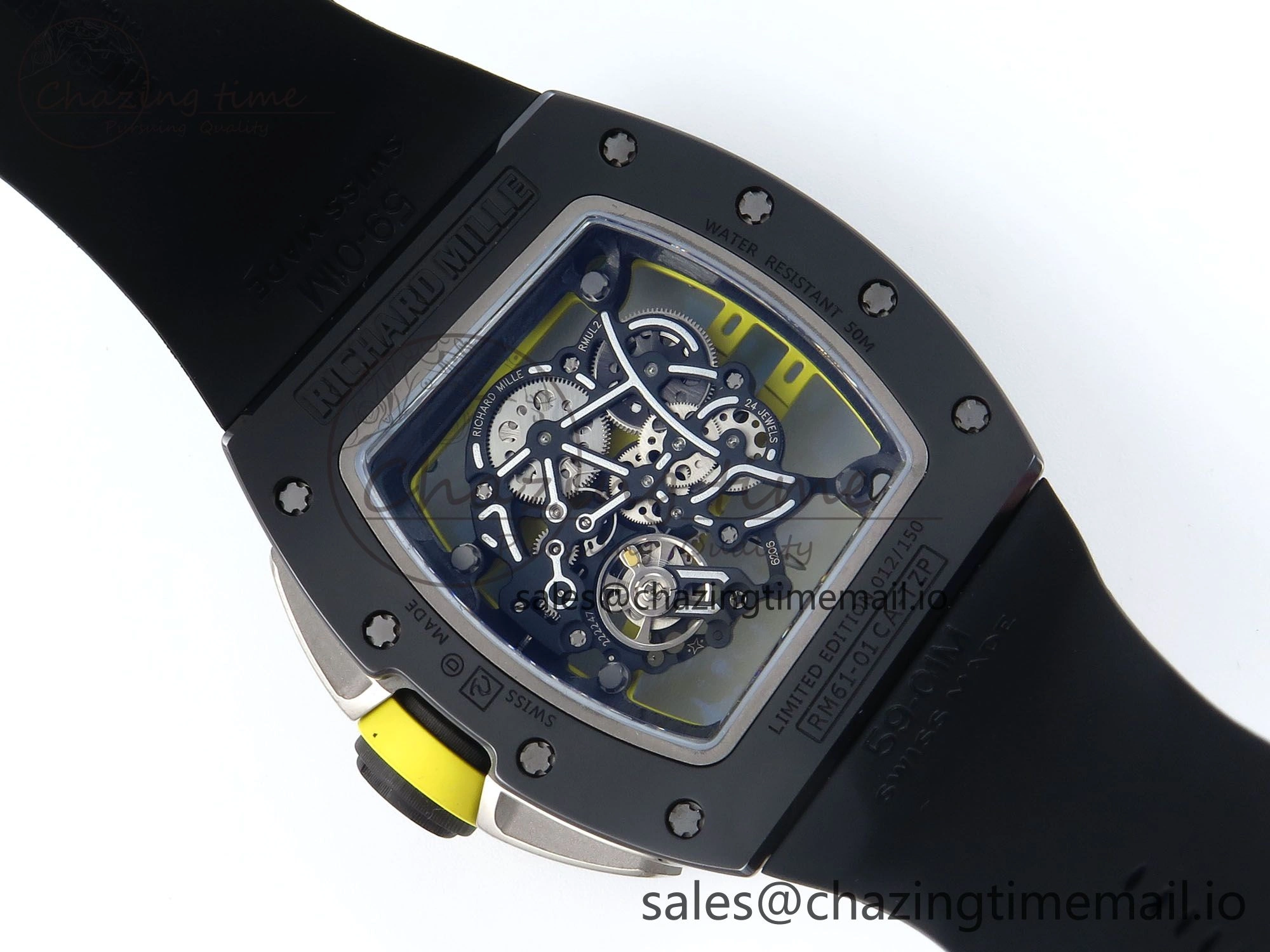 RM061 Black Ceramic ZF 1:1 Best Edition on White Rubber Strap RMUL2 Super Clone