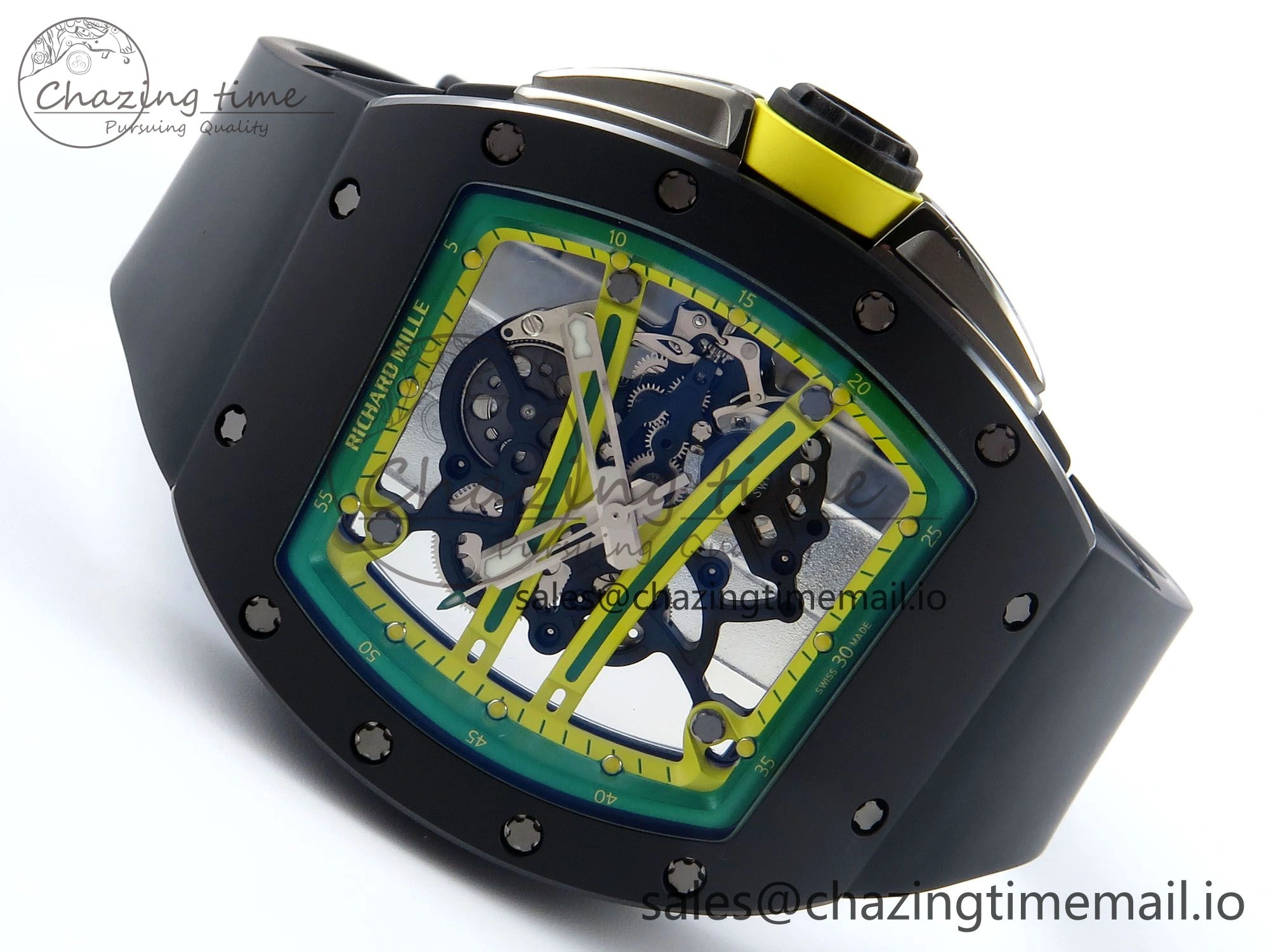 RM061 Black Ceramic ZF 1:1 Best Edition on White Rubber Strap RMUL2 Super Clone