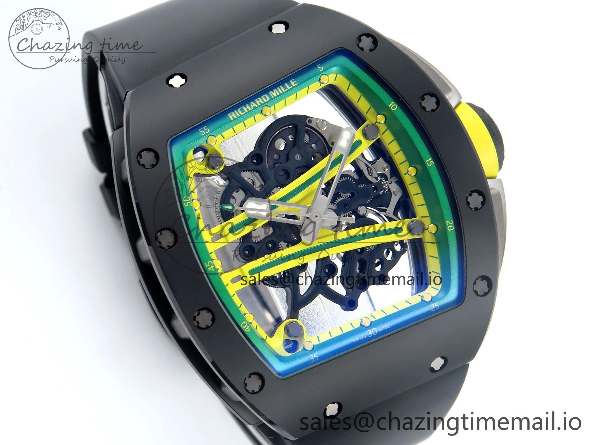 RM061 Black Ceramic ZF 1:1 Best Edition on White Rubber Strap RMUL2 Super Clone