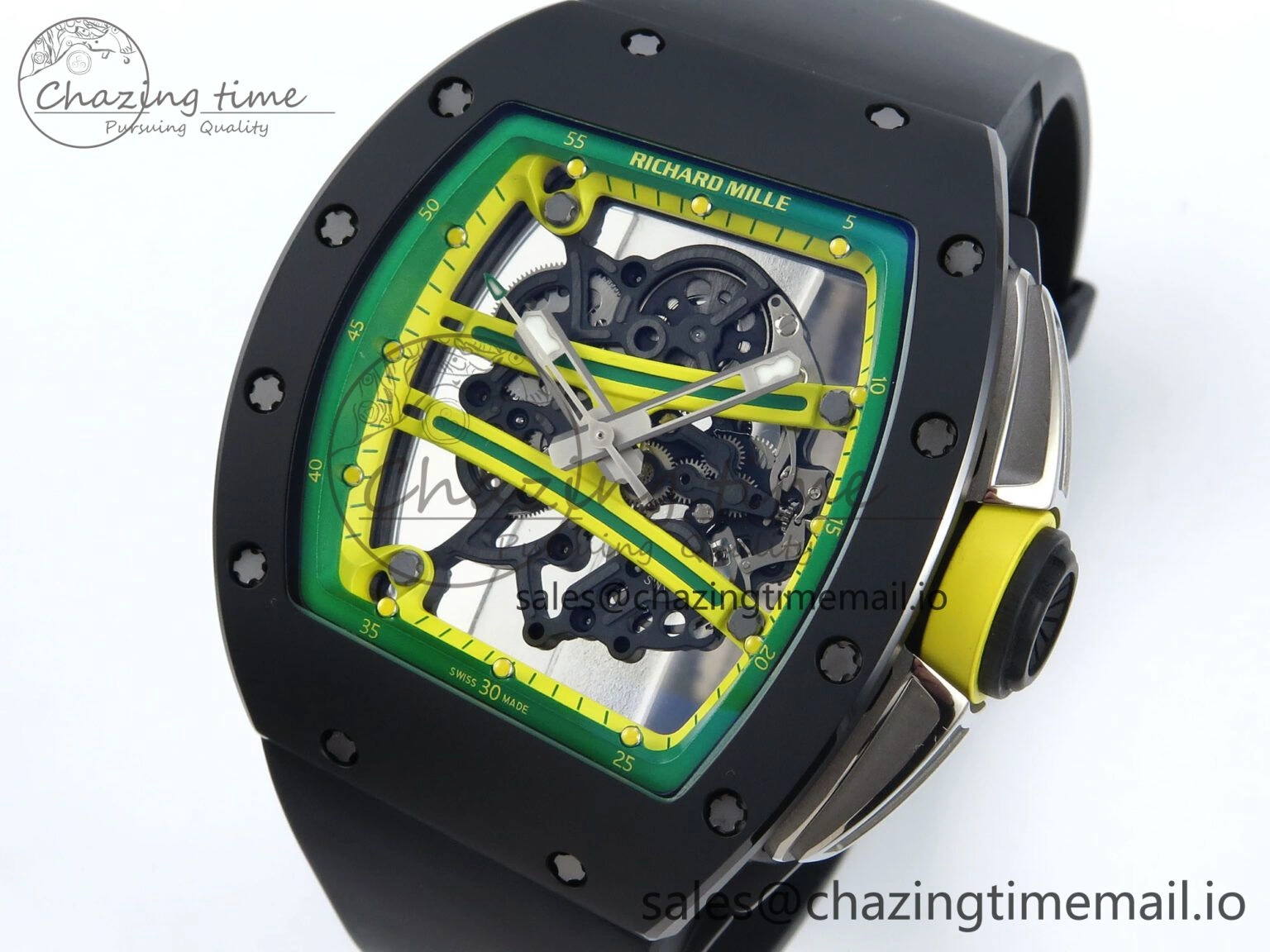 RM061 Black Ceramic ZF 1:1 Best Edition on White Rubber Strap RMUL2 Super Clone