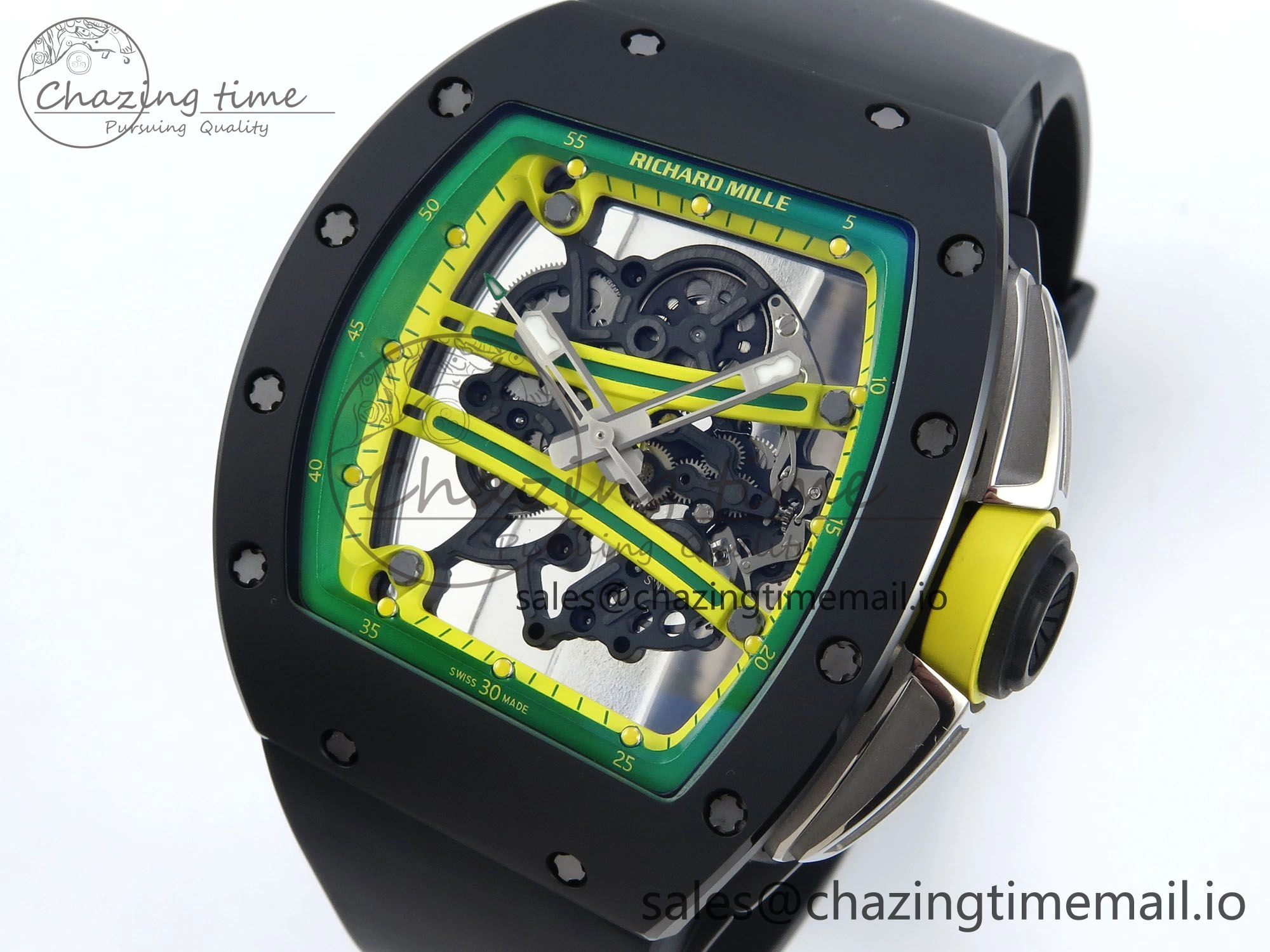 RM061 Black Ceramic ZF 1:1 Best Edition on White Rubber Strap RMUL2 Super Clone