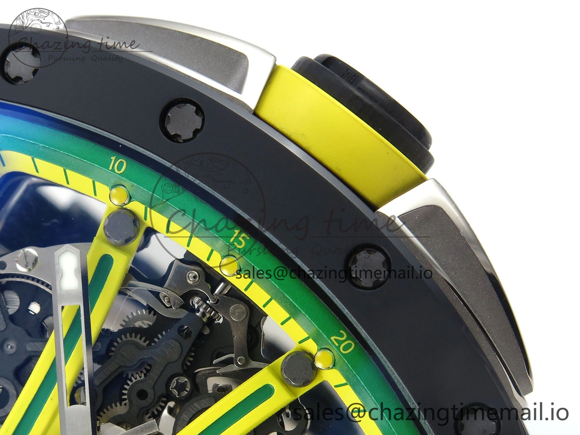 RM061 Black Ceramic ZF 1:1 Best Edition on White Rubber Strap RMUL2 Super Clone