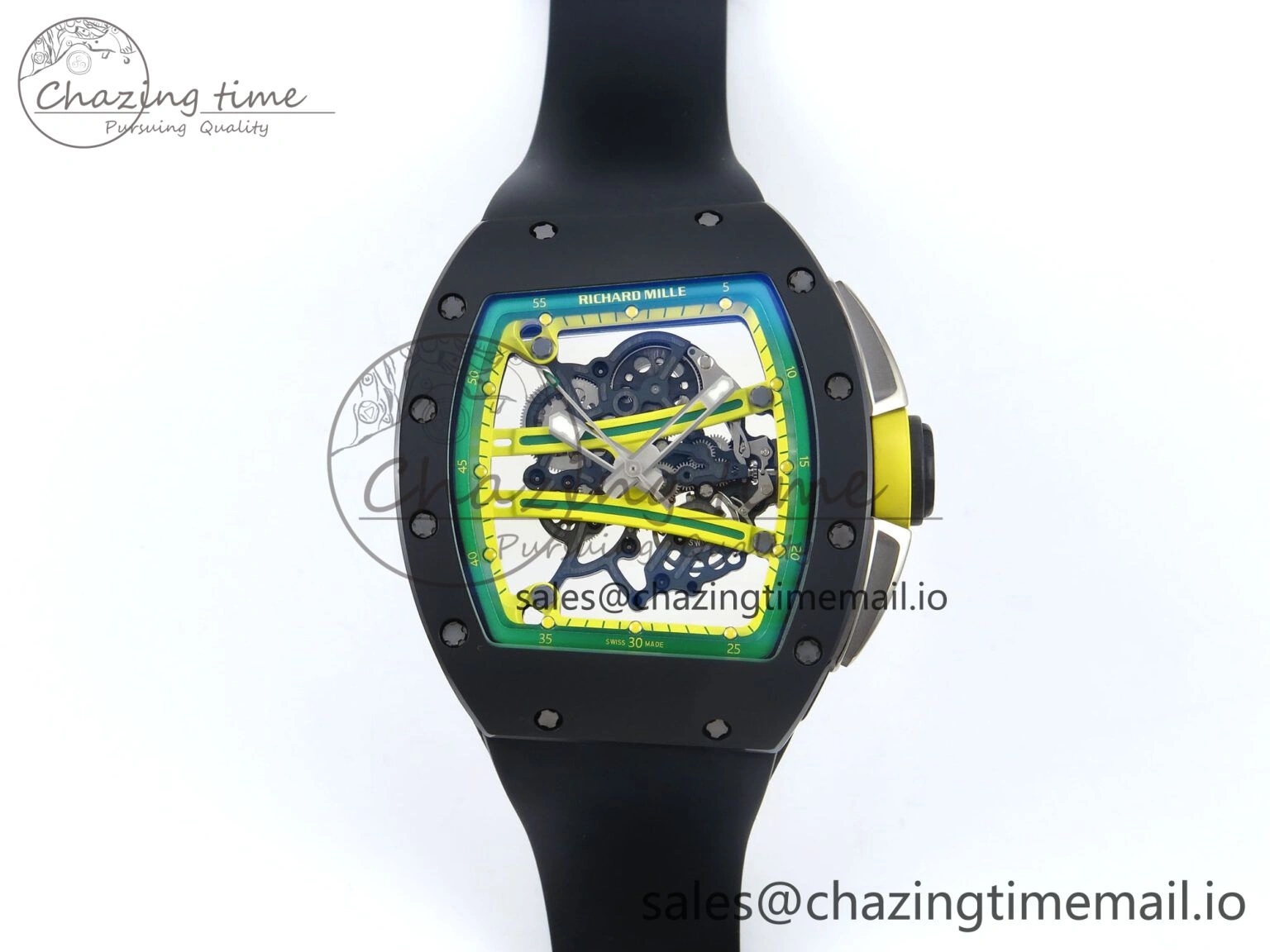 RM061 Black Ceramic ZF 1:1 Best Edition on White Rubber Strap RMUL2 Super Clone