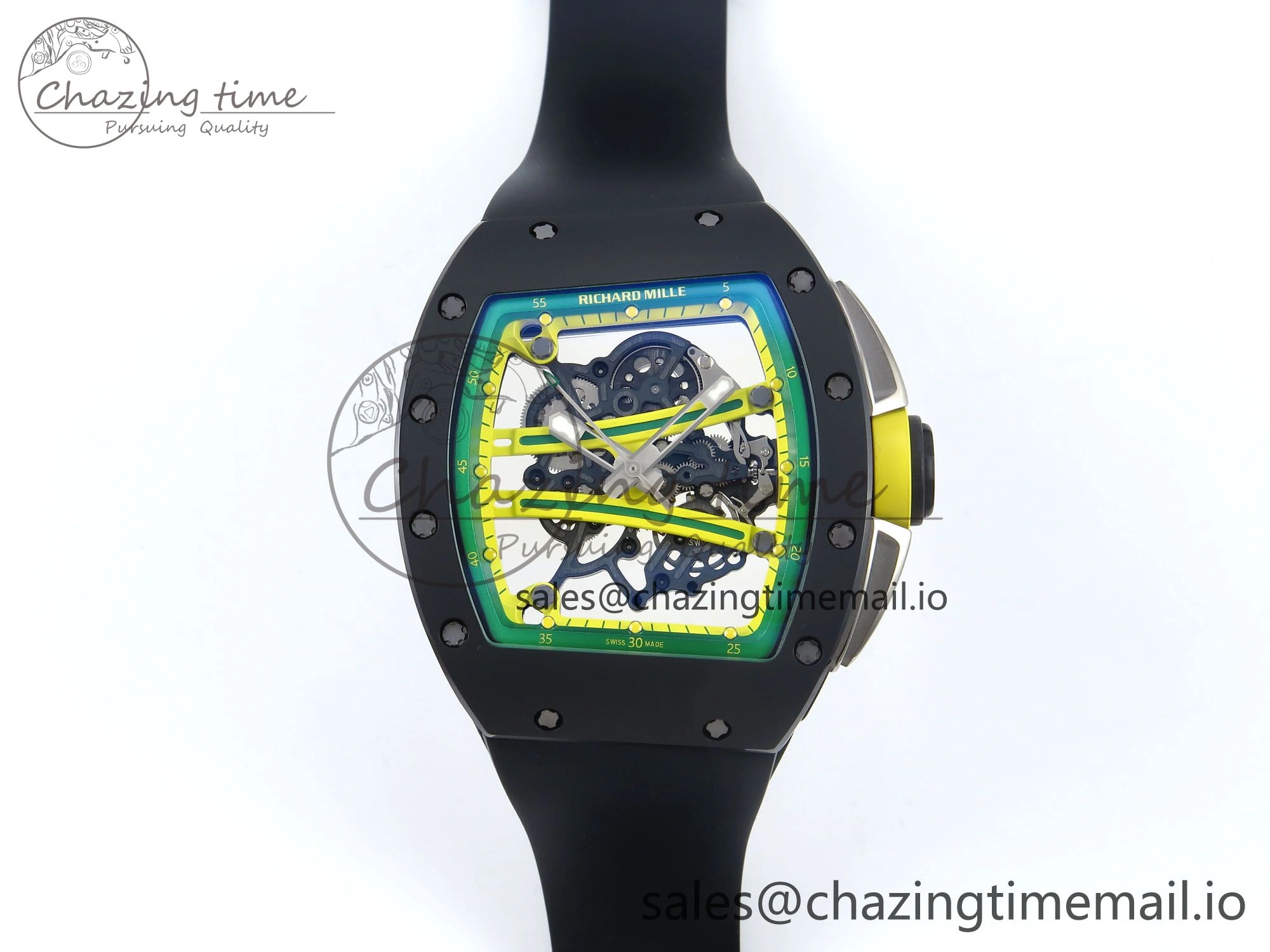 RM061 Black Ceramic ZF 1:1 Best Edition on White Rubber Strap RMUL2 Super Clone