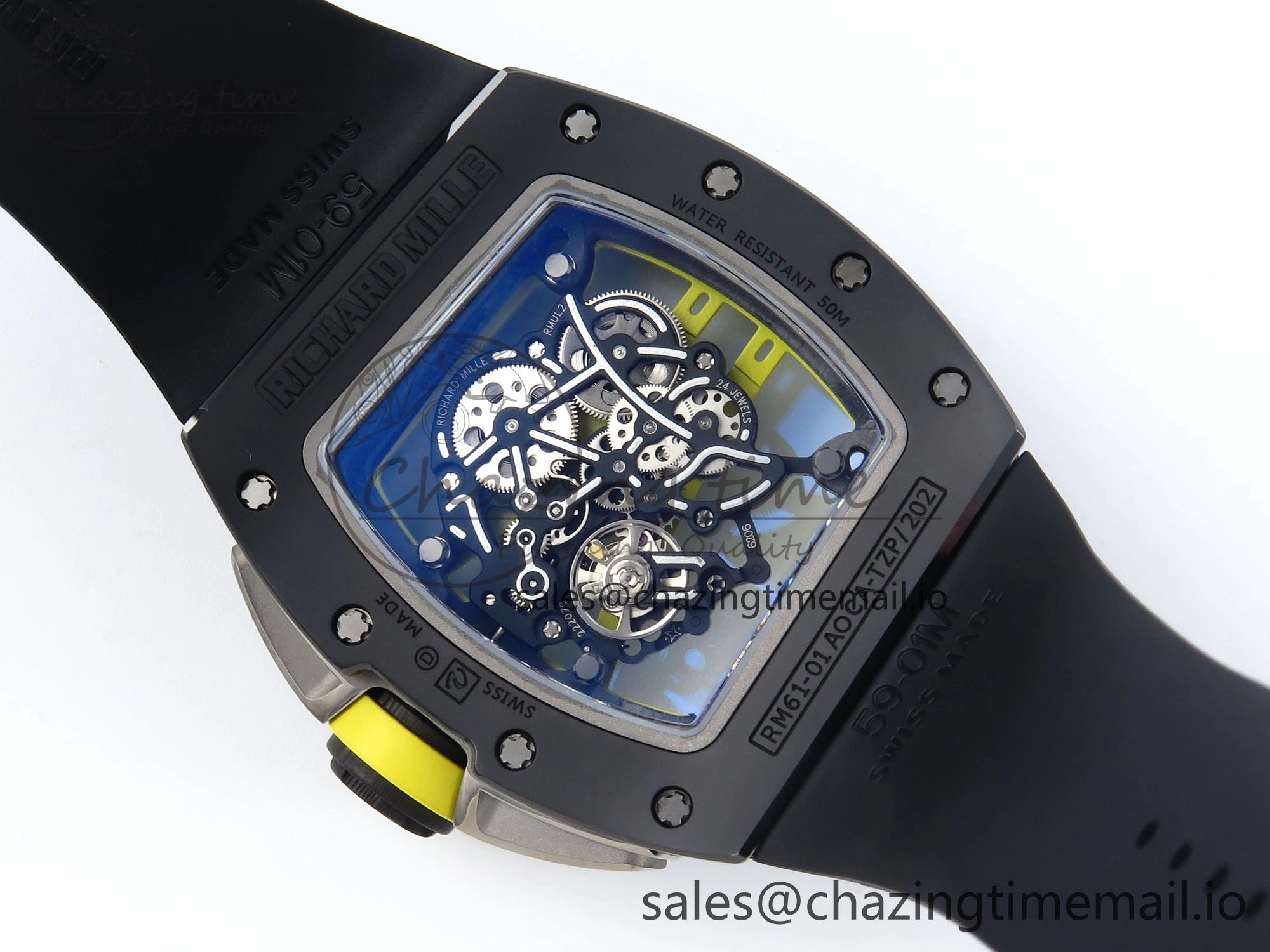 RM061 Black Ceramic ZF 1:1 Best Edition on White Rubber Strap RMUL2 Super Clone