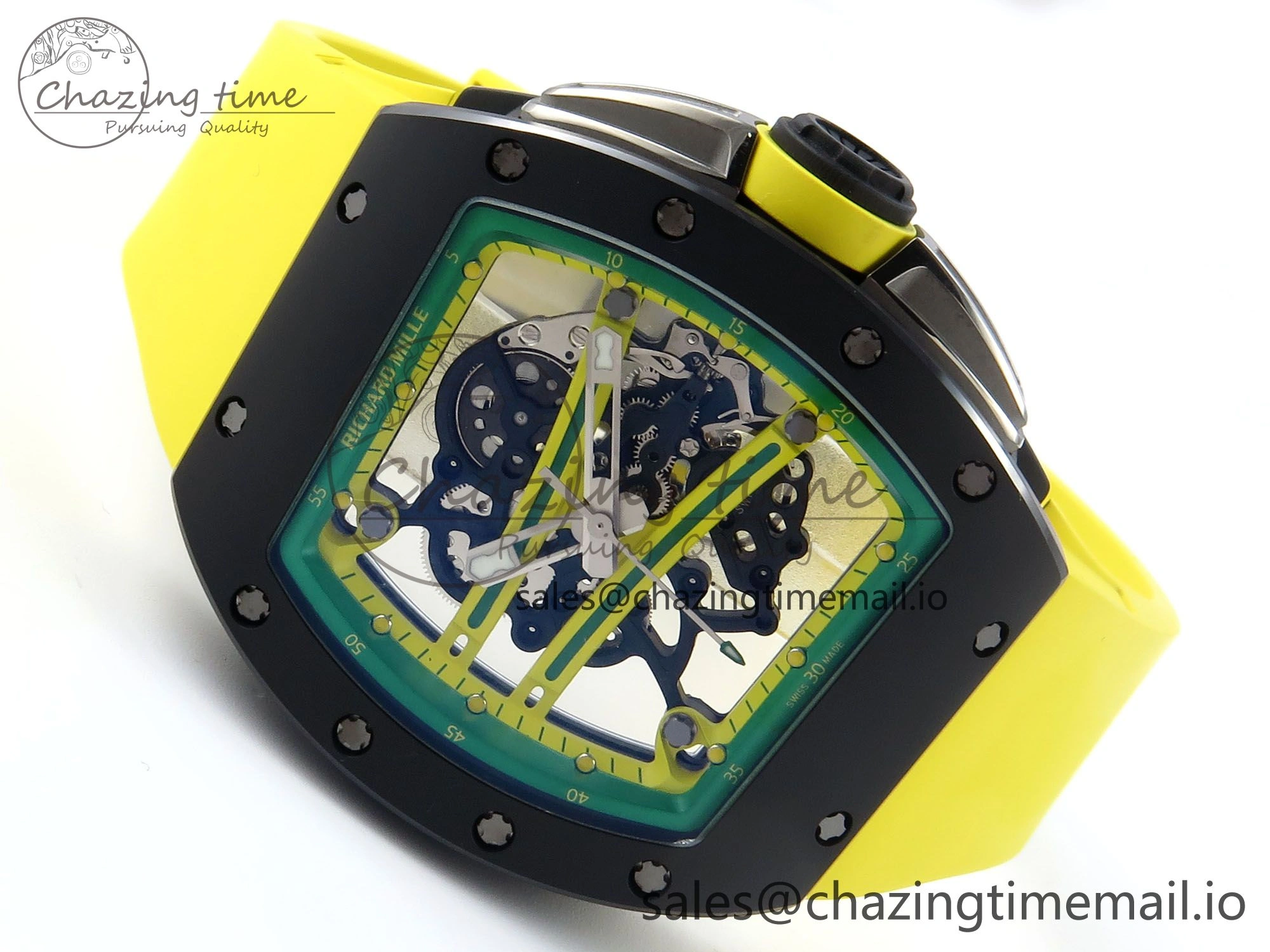 RM061 Black Ceramic ZF 1:1 Best Edition on Yellow Rubber Strap RMUL2 Super Clone