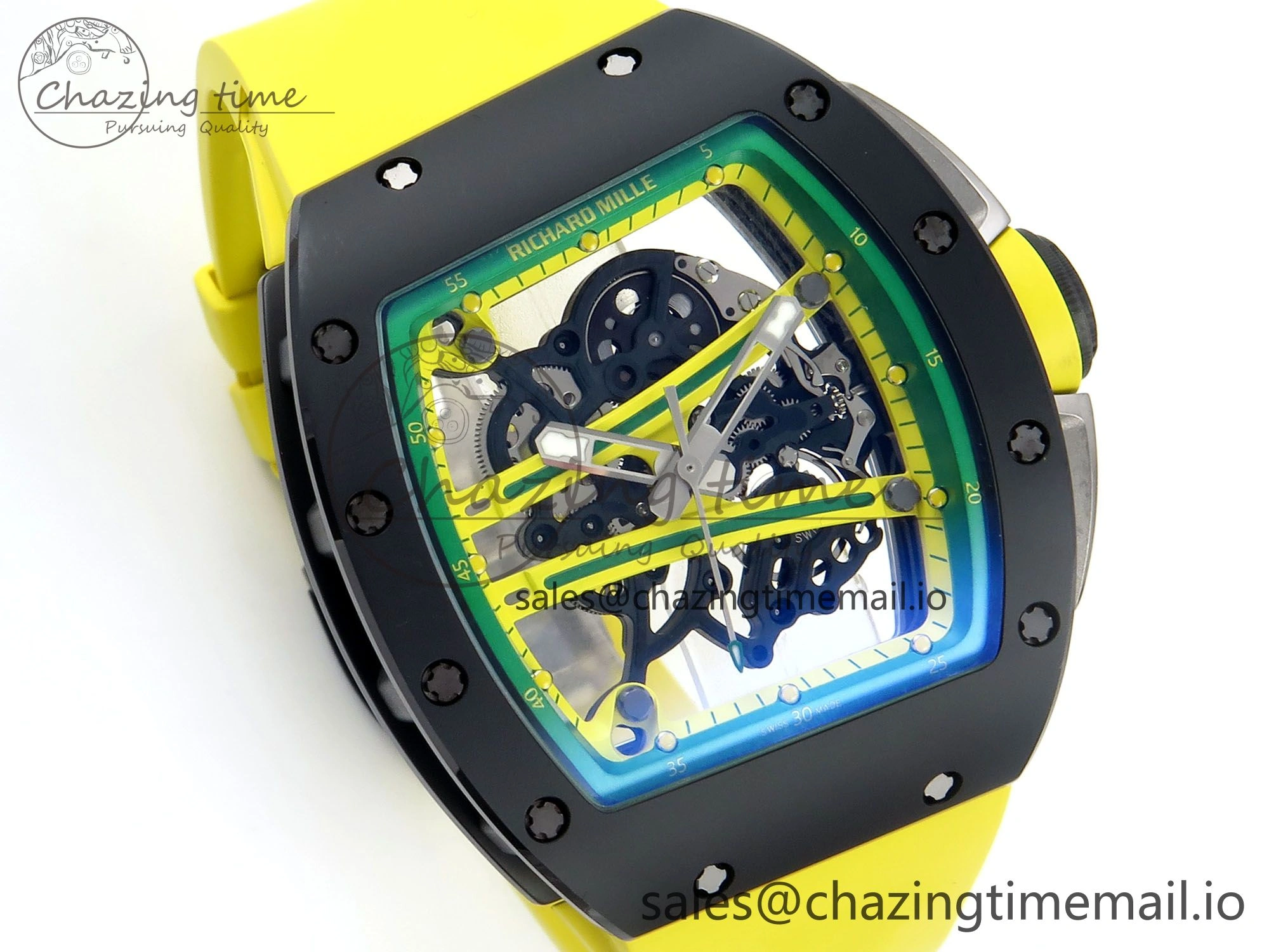 RM061 Black Ceramic ZF 1:1 Best Edition on Yellow Rubber Strap RMUL2 Super Clone